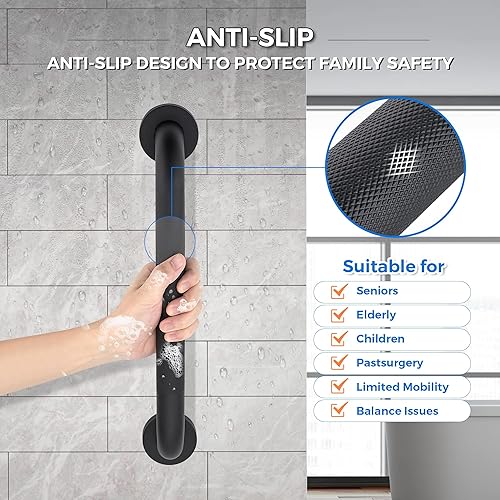 Miniatura 3 de Barras de agarre de 24 pulgadas y 1.25 pulgadas de diámetro para bañeras y duchas, mango de ducha para ancianos, barras de agarre para