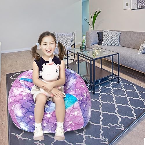 Miniatura 9 de LOLOMLO Funda para puf de almacenamiento de animales de peluche, para niños, mantas, toallas, puf (solo funda), sofá de lona con cremallera YKK,