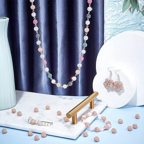 Miniatura 86 de Pandahall - Bolas de arcilla de 10 mm, tipo discoteca con 100 unidades, cuentas de polímero de arcilla con diamantes de imitación, creaciones