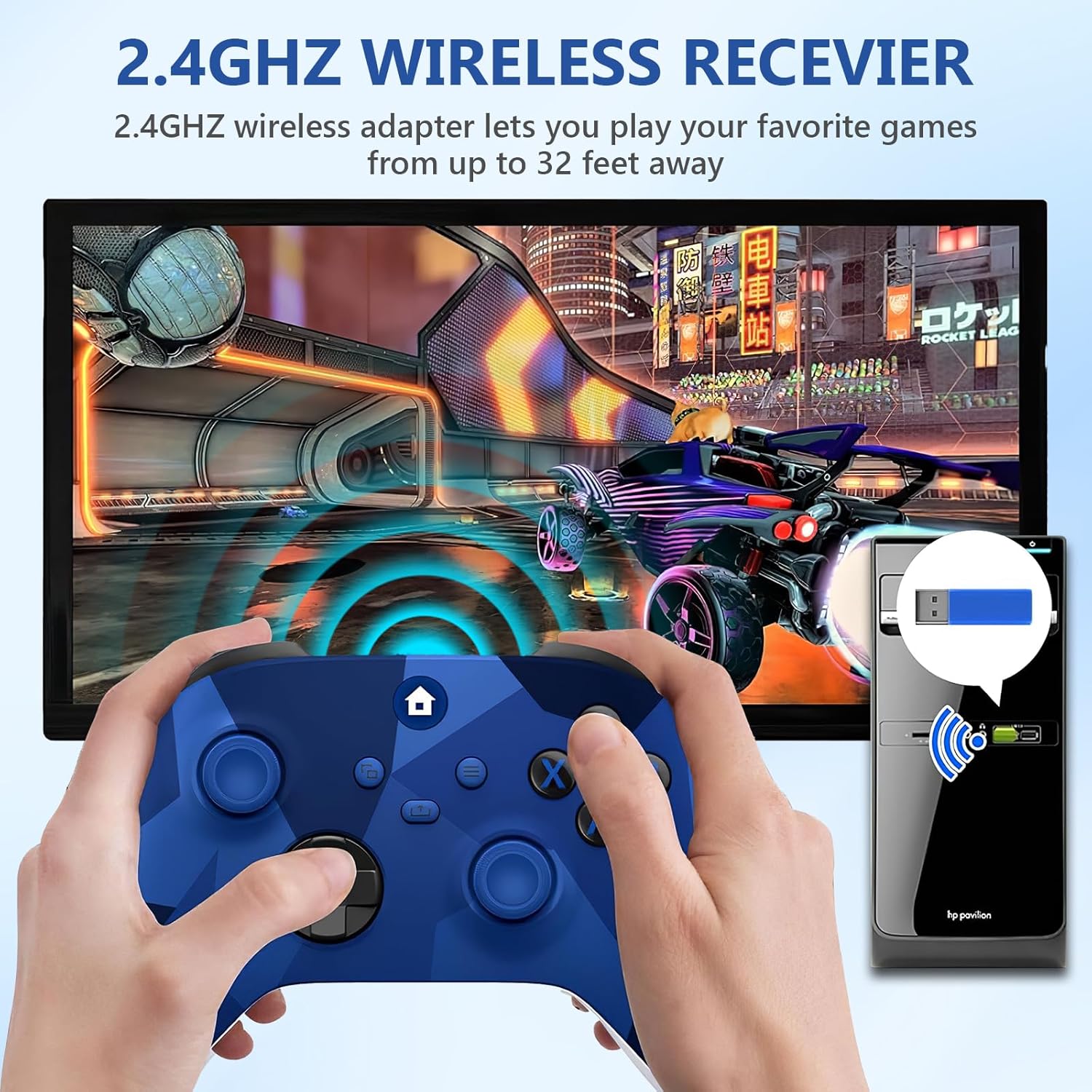 Xnmbbyzl Xbox One Controller,Wireless Controller Compatible with Xbox One/One S/One X/One Series X/S/PC，with 3.5mm Audio Jack,with 2.4GHz Wireless Adapter，Camo Blue