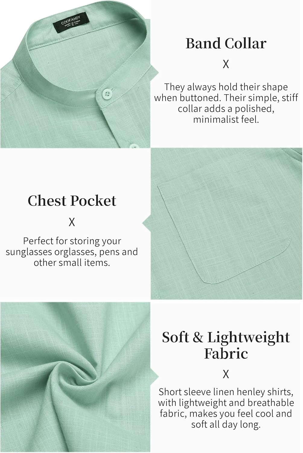 COOFANDY Men's Cotton Linen Henley Shirt Short Sleeve Hippie Casual Beach T-Shirts with Pocket - Image 5