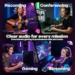 USB Microphone de jeu pour PC - 96kHz/24-bit Studio qualité Cardioïde Condenseur Mic avec bouton Mute, contrôle de gain & 3.5mm Casque Jack - prêt à brancher pour Streaming, Podcast, Twitch, PS5