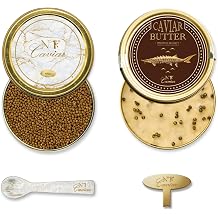 Number One Caviar - 8.8 oz Royal Amur Caviar & 3.5 oz Truffle Honey Butter Set - Includes Blinis, Creme Fraiche, Spoon & Tin Opener - Gourmet Seafood Pairing Gift