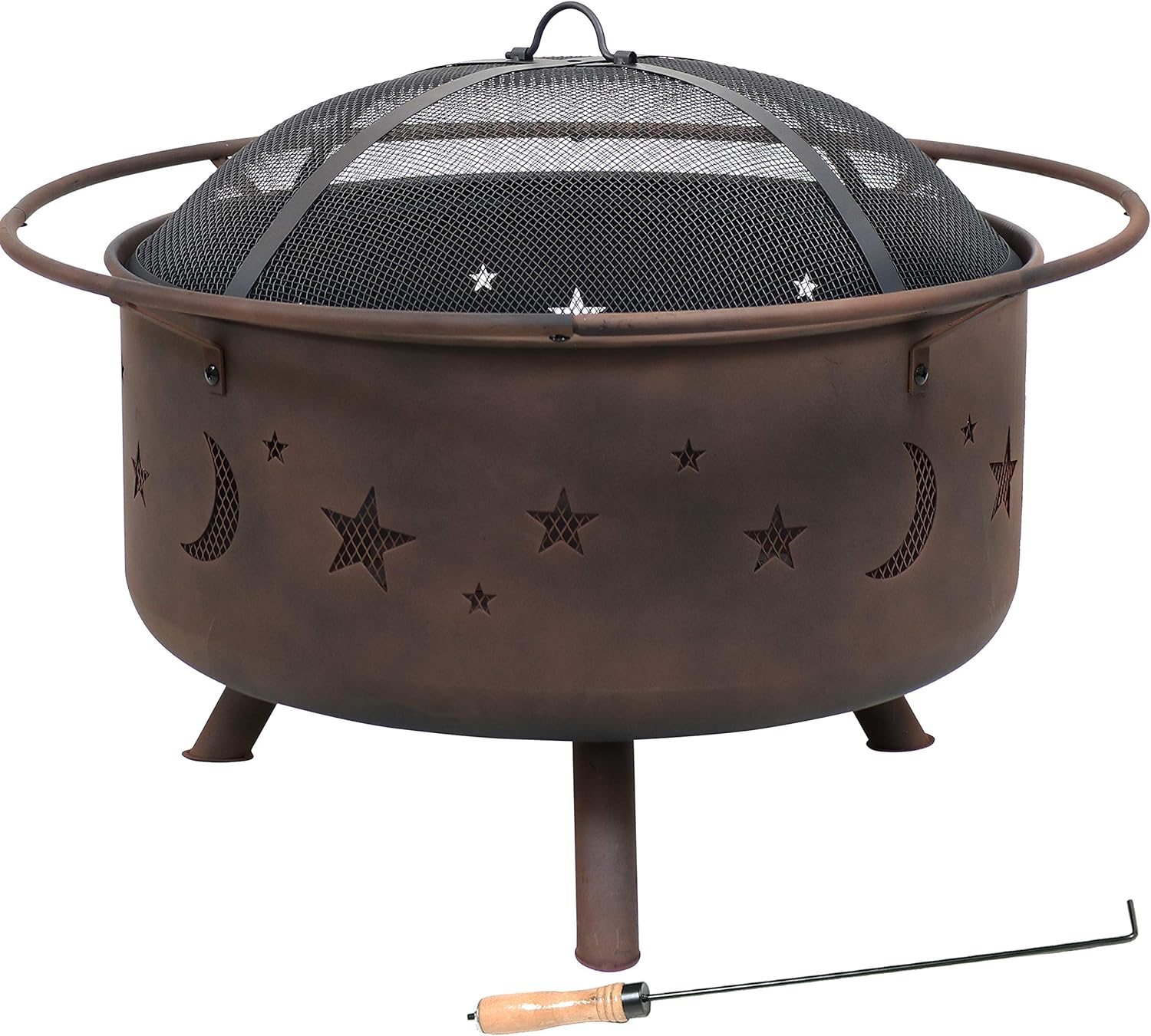 Sunnydaze Cosmic Outdoor Fire Pit - 30 Inch Round Bonfire Wood Burning Patio & Backyard Firepit for Outside with Cooking BBQ Grill Grate, Spark Screen, and Fireplace Poker, Celestial Design : Wood Burning Fire Pit With Cooking Grate : Patio, Lawn & Garden