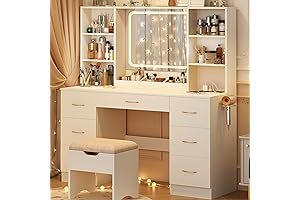 Large Vanity Desk Combo with Mirror and Lights