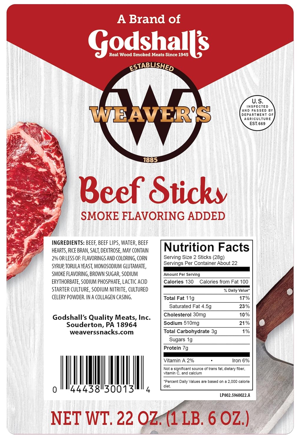 Weaver’s Beef Sticks (44 original mild flavored 7” beef sticks per 22oz bag)