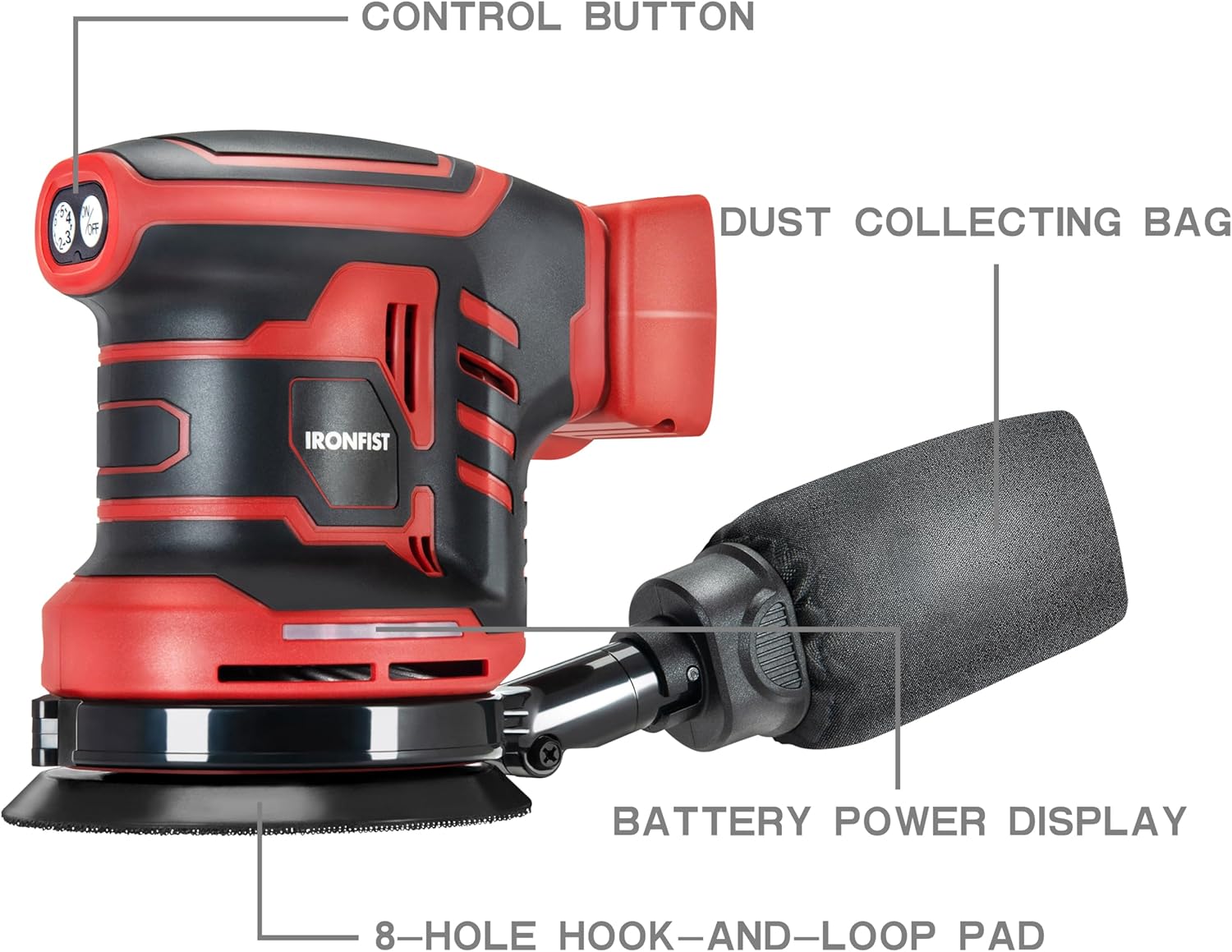 IRONFIST Orbital Sander Compatible with Milwaukee M18 Battery, 5” Brushelss Electric Random Palm Sander 21000RPM with Dust Collector for Sanding, Polishing, Waxing (Battery Not Include) - Image 2