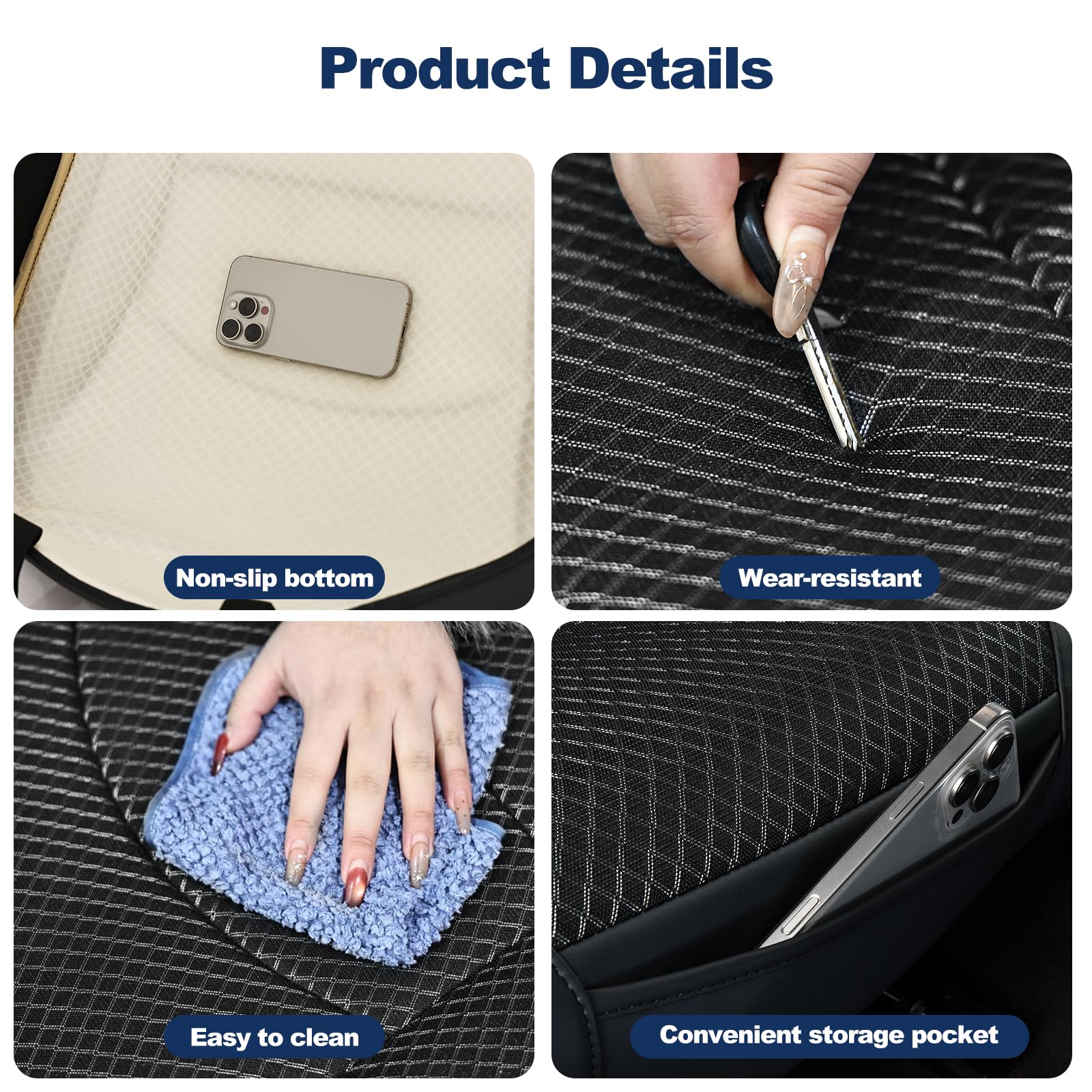 ZATOOTO 2er Set Sitzauflage Auto Vordersitze Gegen Schwitzen - Autositzauflage Fahrersitz Patchwork-Design aus Stoff und Kunstleder - Anti Rutsch Sitzkissen mit Seitenschutz & Tasche