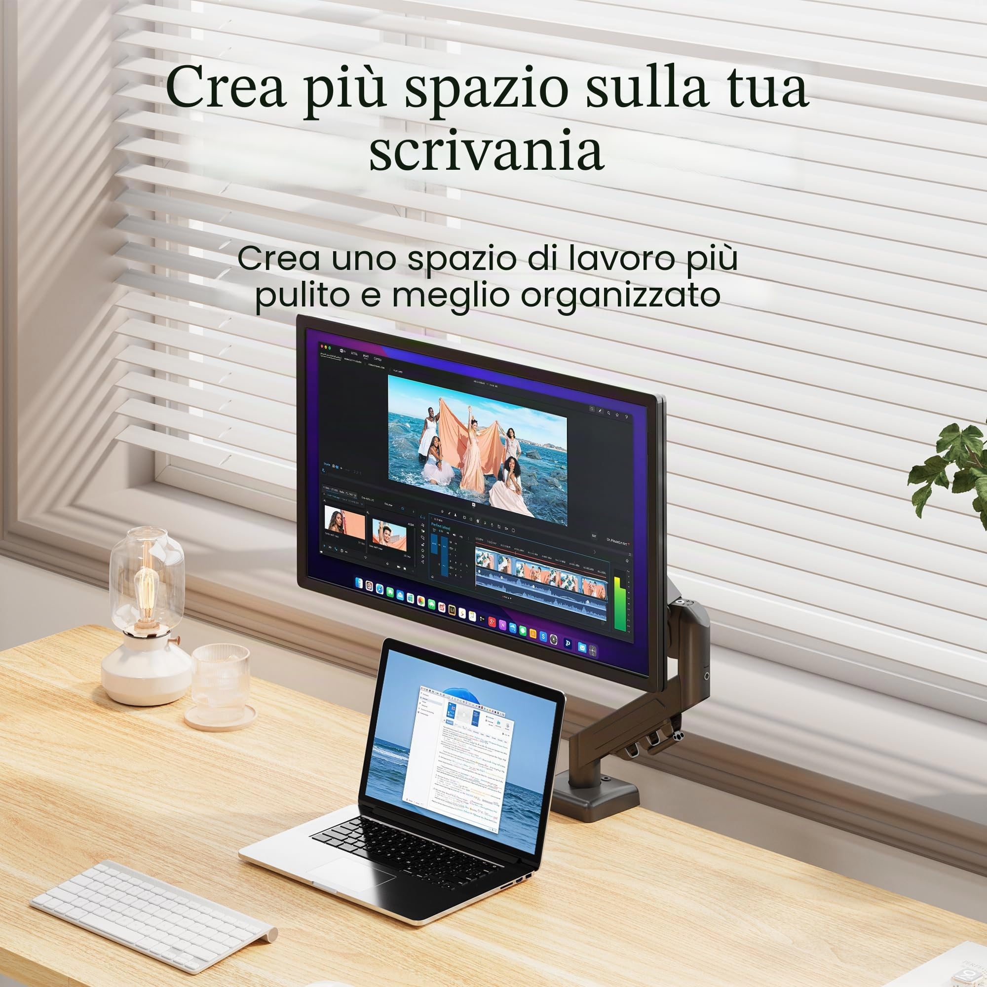FLEXISPOT Supporto Monitor 17–32", Braccio a Gas Regolabile in Altezza e Orientabile, per 1 Monitor, Compatibile VESA 75x75/100x100, Fissaggio con Morsetto o Foro Passacavo