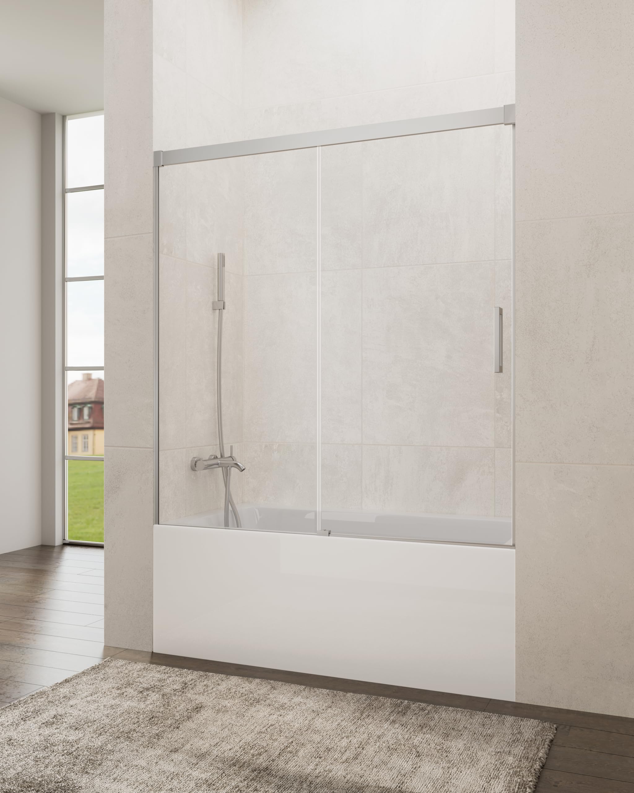 IMEX - Mampara Ducha Bañera Frontal 1 Fija + 1 Corredera 165cm Cromo | Mampara de Cristal Reversible con Ancho Adaptable 160-165cm | Perfilería de Aluminio con 150cm de Altura y Cristal Antical