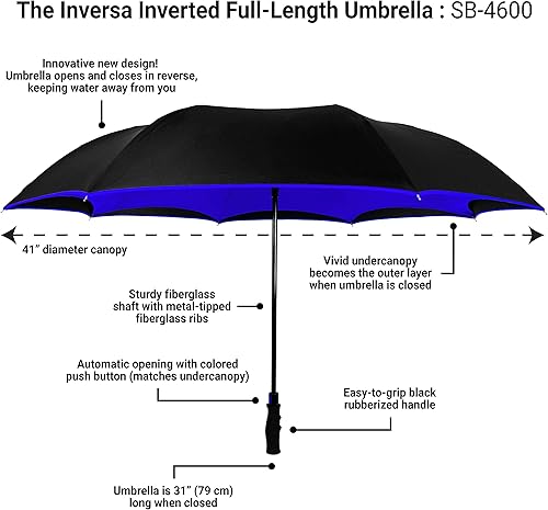 Miniatura 4 de StrombergBrand Inversa Paraguas (paraguas reversible), doble capa, grande, resistente al viento, impermeable y ligero, paraguas invertido para