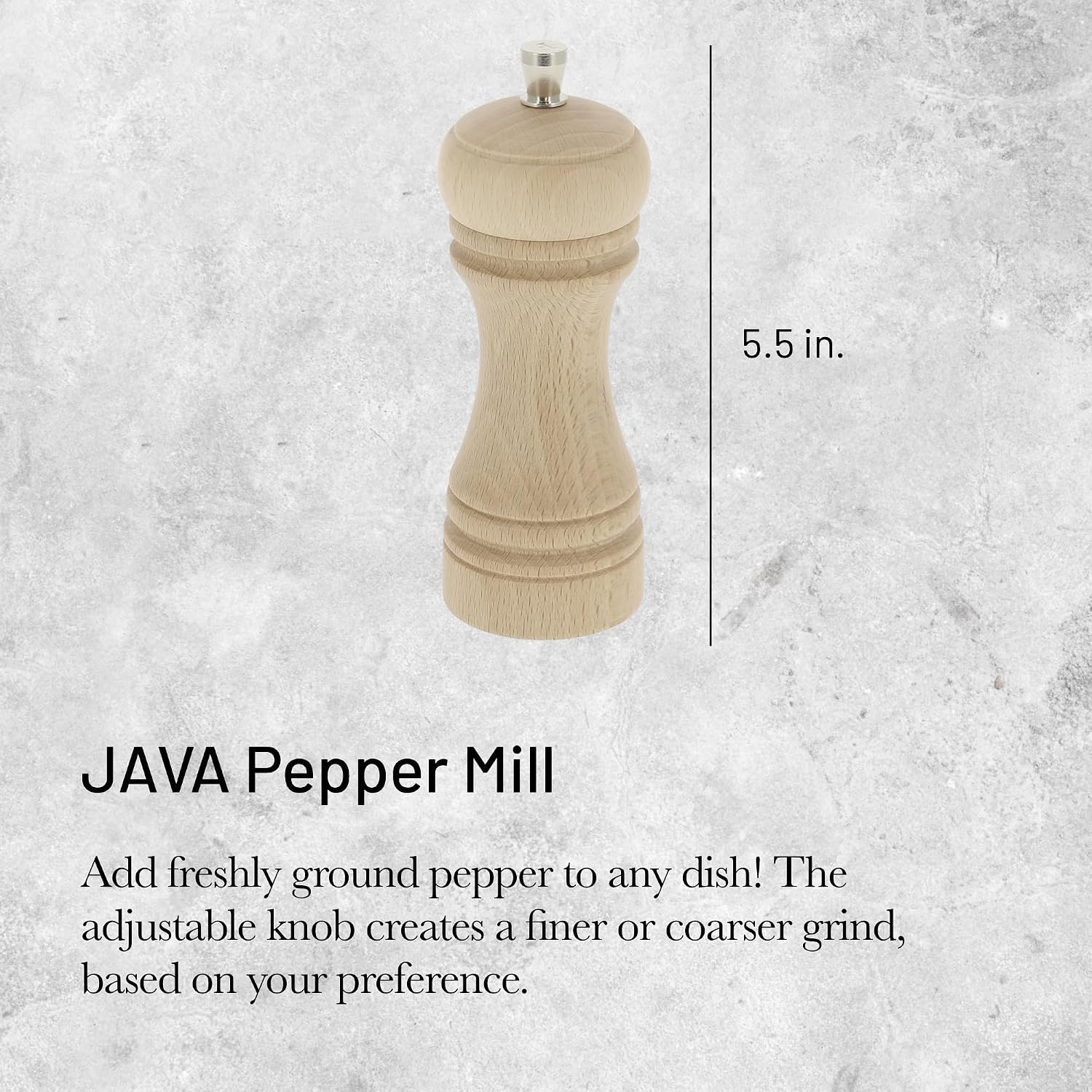 de Buyer JAVA Pepper Mill, Natural - 5.5” - Stainless Steel & Beechwood - Includes Knob to Adjust Grind Size - Corrosion Resistant - Made in France