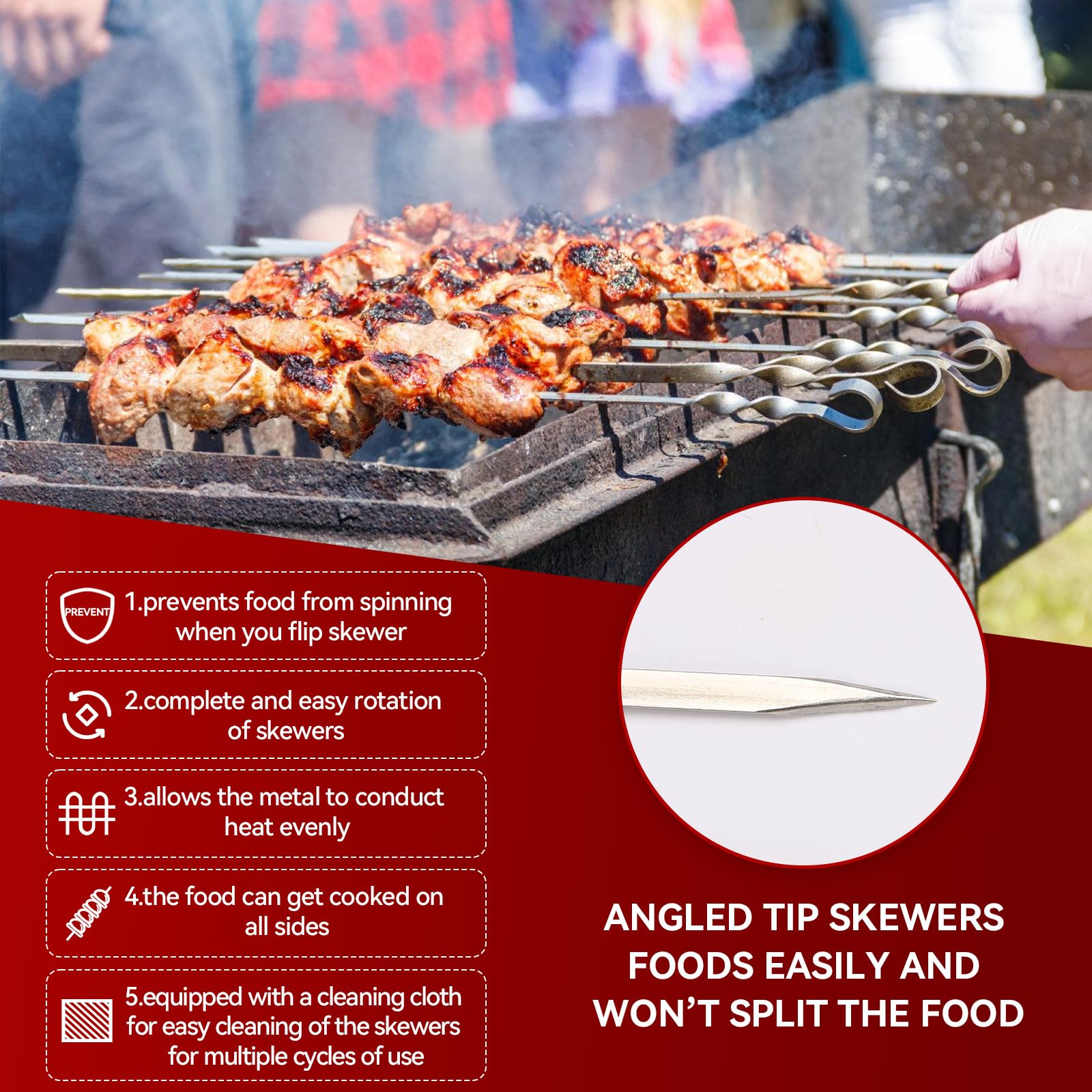 20 pcs Brochettes Barbecue, Brochettes à Viande Acier Inoxydable, BBQ Brochettes, Brochettes Métal Plat Brochettes,Légumes Pics à Brochettes, Pic a Brochette Inox, Kebab pour Brochettes Viande
