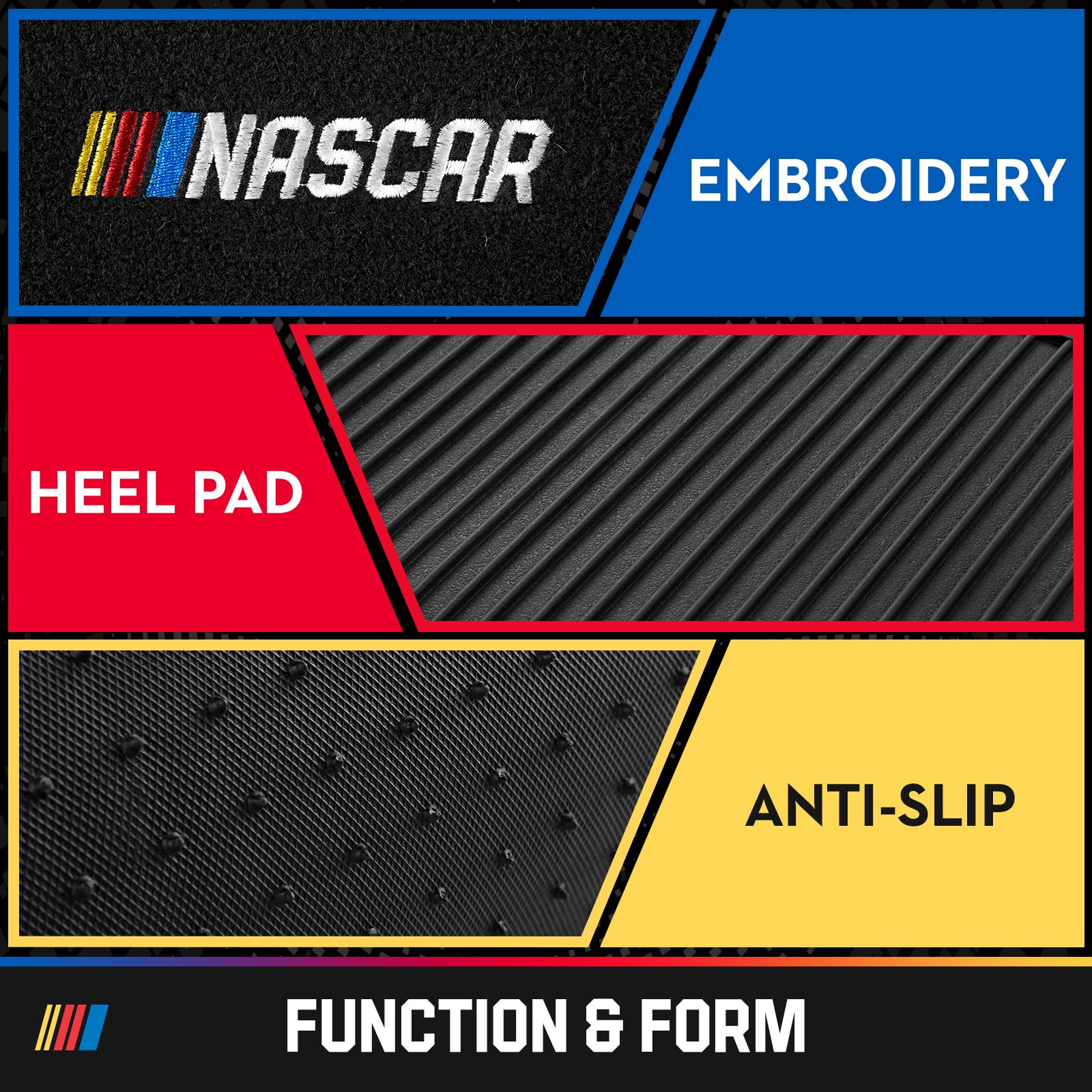NASCAR Car Floor Mats Carpet Black Leather Design Car Mats Universal-Fit All-Weather Car Floor Mats with Built-in Heel — view 4