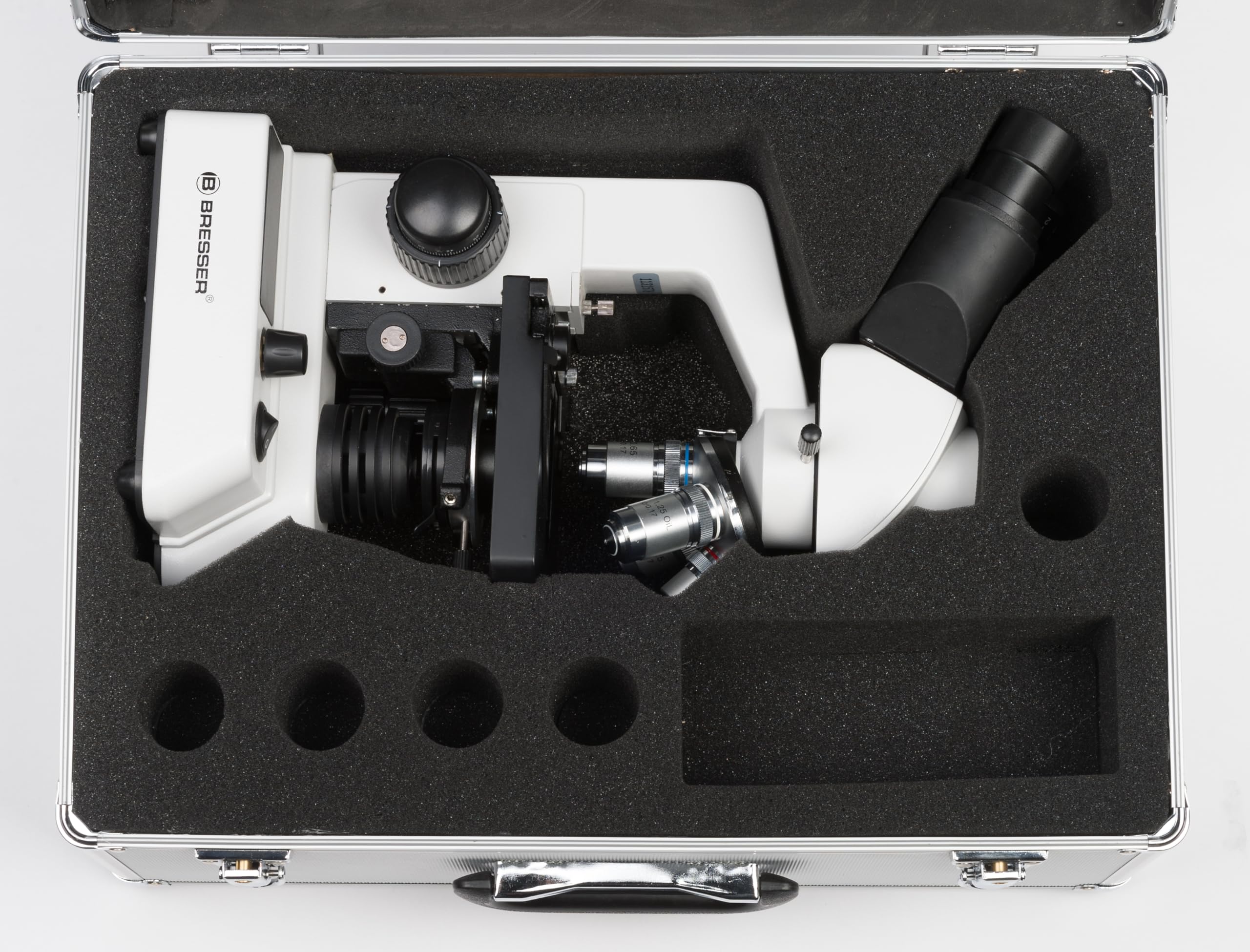 Bresser Erudit DLX/Researcher - Funda de transporte para microscopio, color plateado