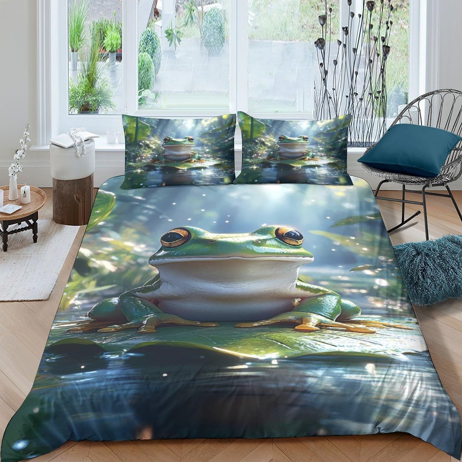 Ctjqhvkz Style-3 3D Printed Jungle Frog Fitted Sheet Microfiber Soft Anti-Slip Forest Pond Bed Cover For Bedroom Guest Room Decor Single（135X200cm）