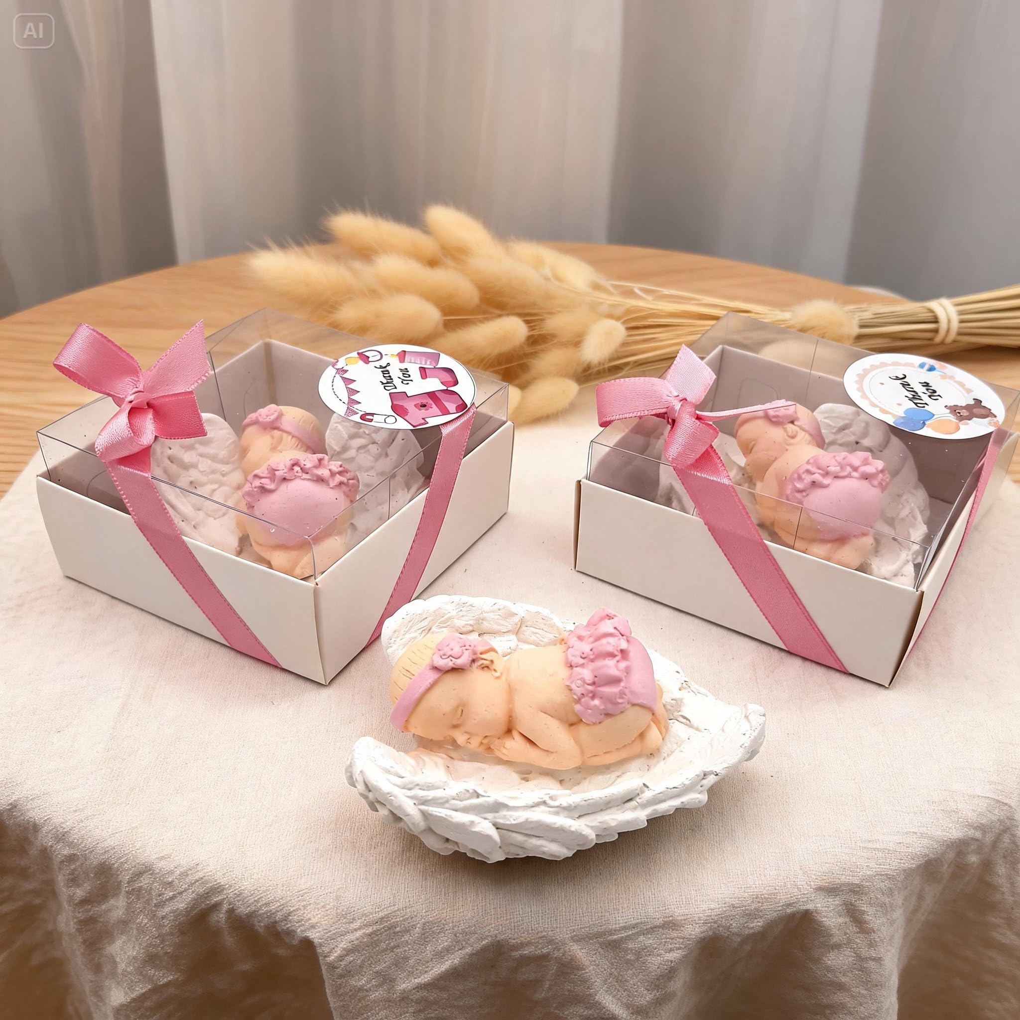 detalles bautizo para invitados, recuerdos bautizo 40 piezas niña niño bebe de piedra imanes detalles comunion para invitados, regalos originales bautizos para recien nacido (Bebé rosa ala blanca)
