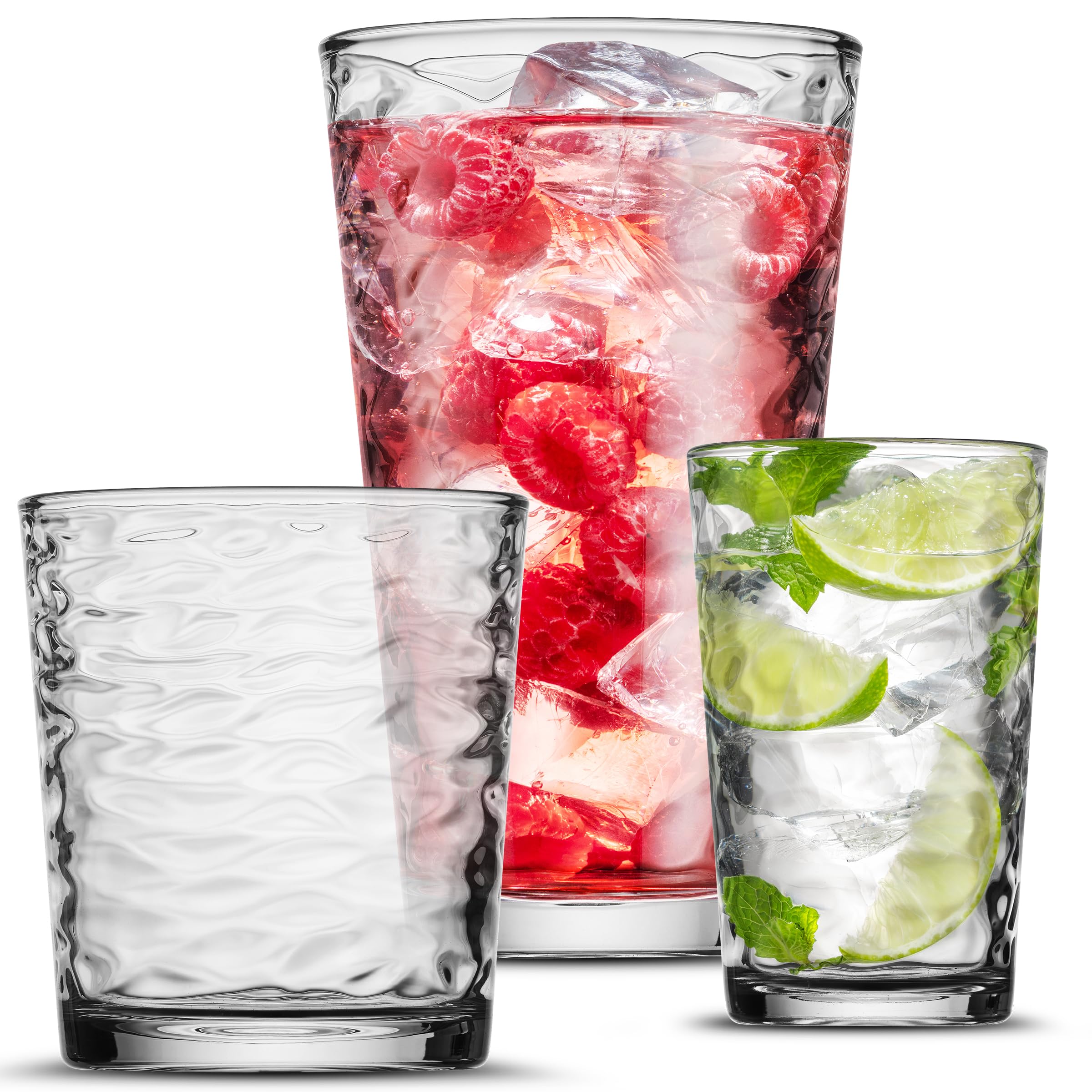 POPLASS Biscayne 18-Piece Family Drinking Glasses Set - Drinking Glassware Set with Highball Cooler DOF Double Old Fashioned