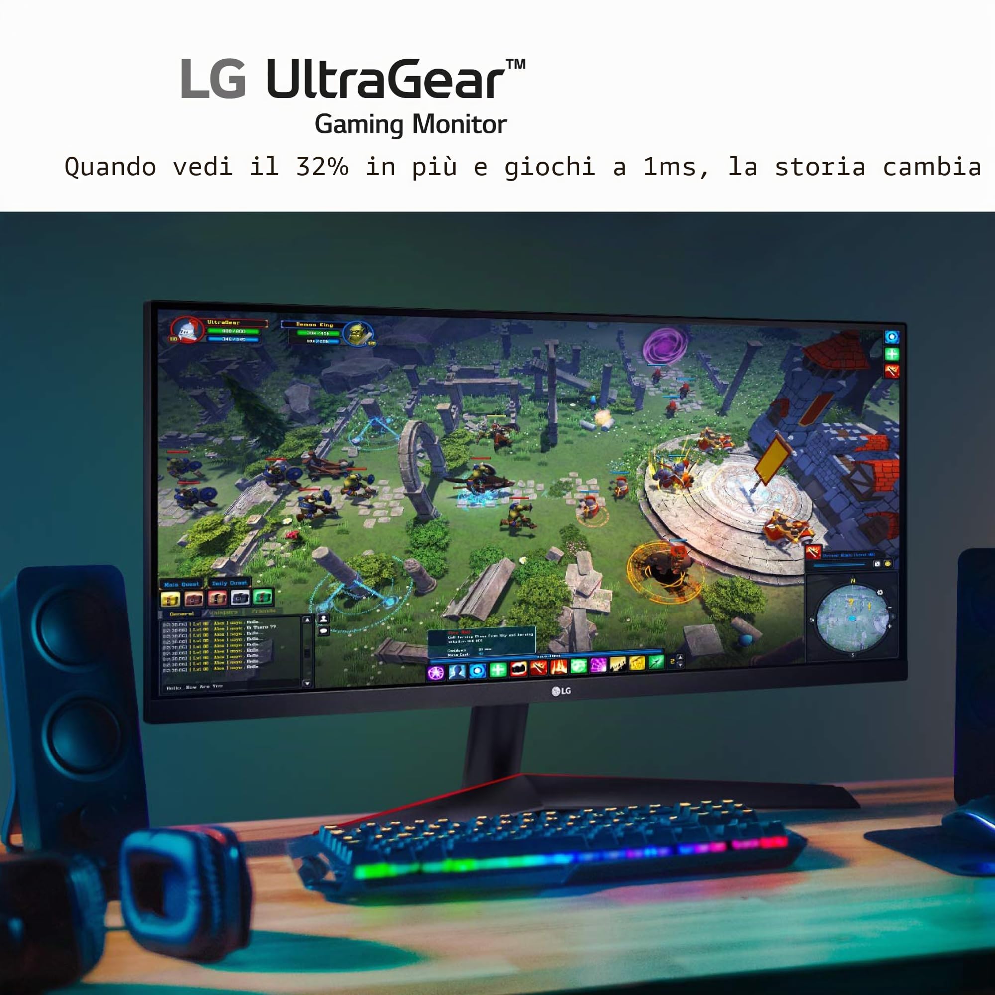 LG 29WP60G-B - Monitor Gaming LG Ultragear (Pannello IPS: 2560x1080p, 21:9, 250 CD/m², 1000:1, 5ms, 1ms con MBR, ingressi: DP x1, HDMI x1, AMD FreeSync) Nero