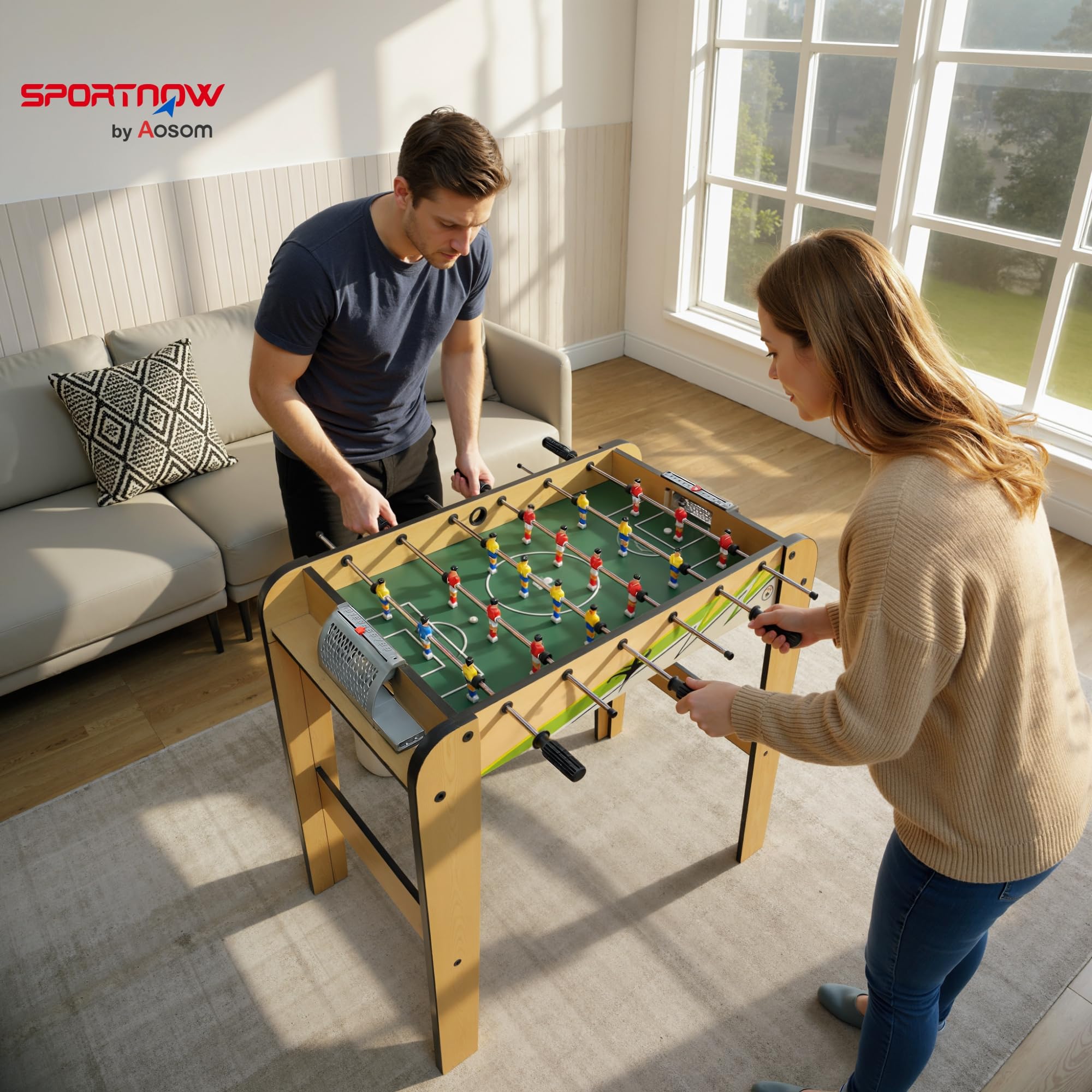 SPORTNOW Futbolín para Niños de Madera, Mesa de Futbolín con 2 Marcadores, 6 Asas, 18 Jugadores, 6 Barras y 2 Bolas, Regalo para Adultos, Familias, Fiestas, 75x66x75 cm, Natural