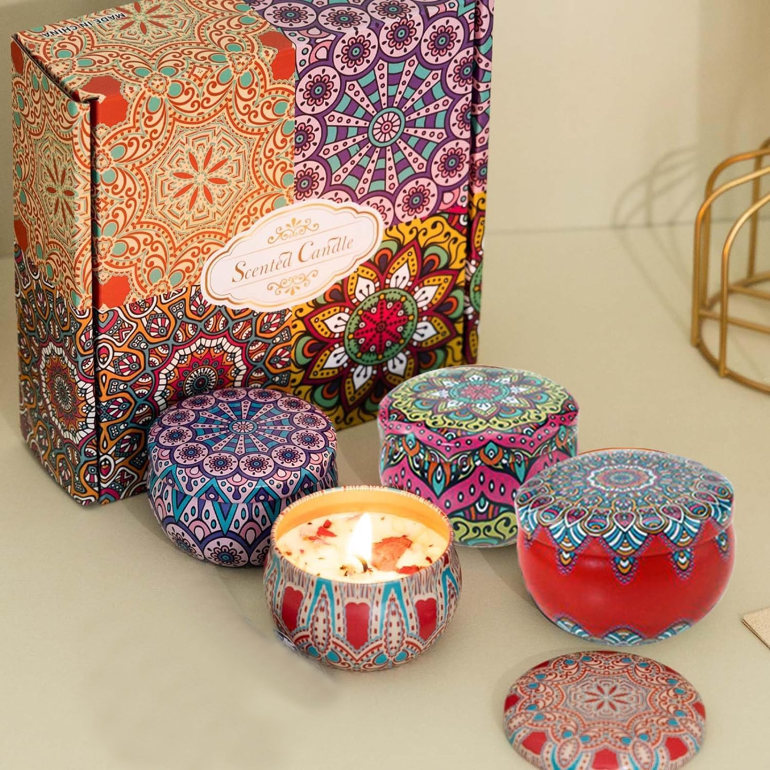 Seemo Scented Candles Gift Set,Aroma Candles Set of 4 Flavors for Women,Natural Soy Wax Aromatherapy, Portable Travel Candle Gift for Ramadan, Birthday, Mother’s Day, Anniversary