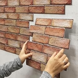 Planchas Decorativas 3D MANMEMU 10 unidades de papel pintado piedra, efecto 3D, paneles pared autoadhesivos, para muebles, puerta pared, resistente al agua (Ladrillo rojo)