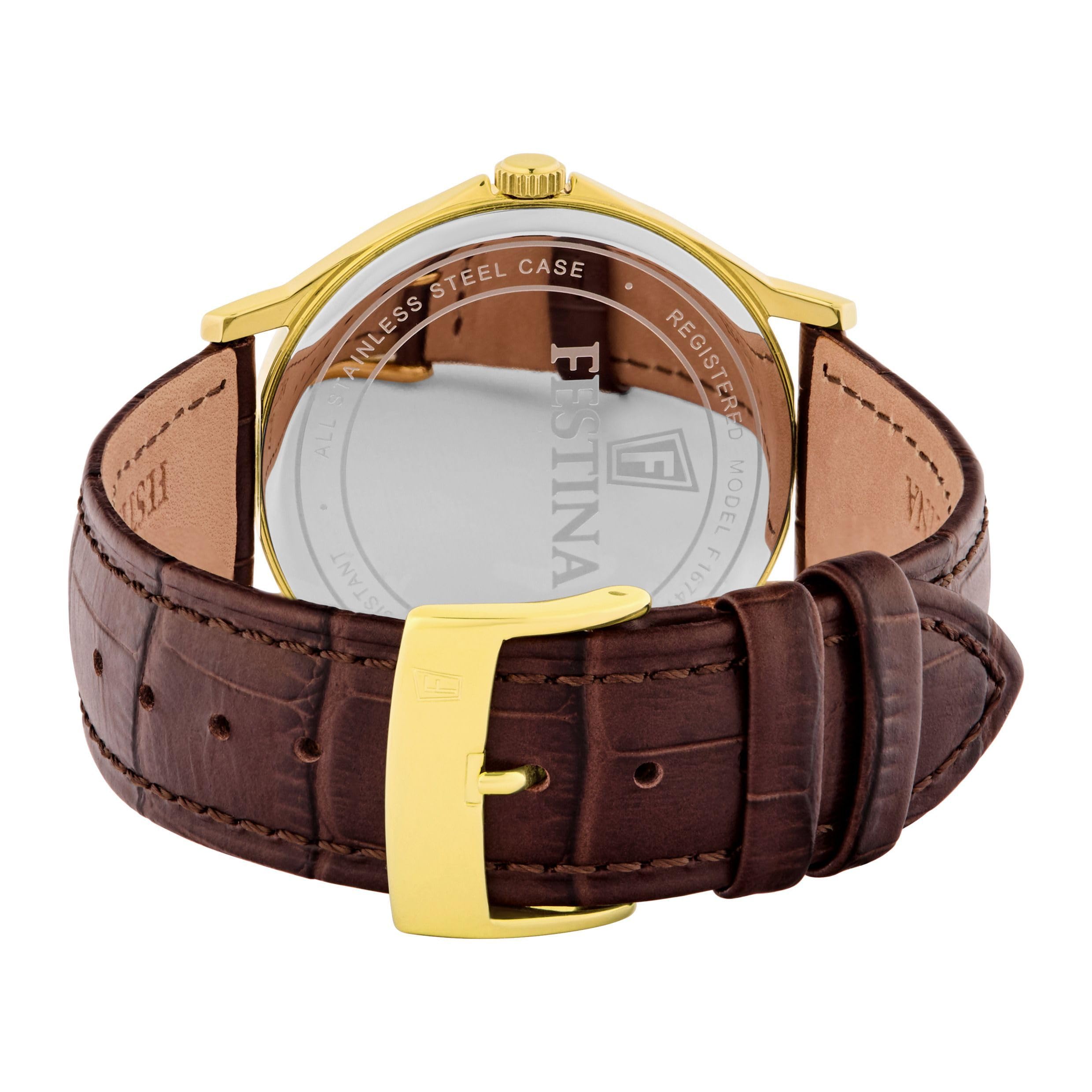 Festina Reloj Hombre Analógico de Acero Inoxidable y Cuero Marrón