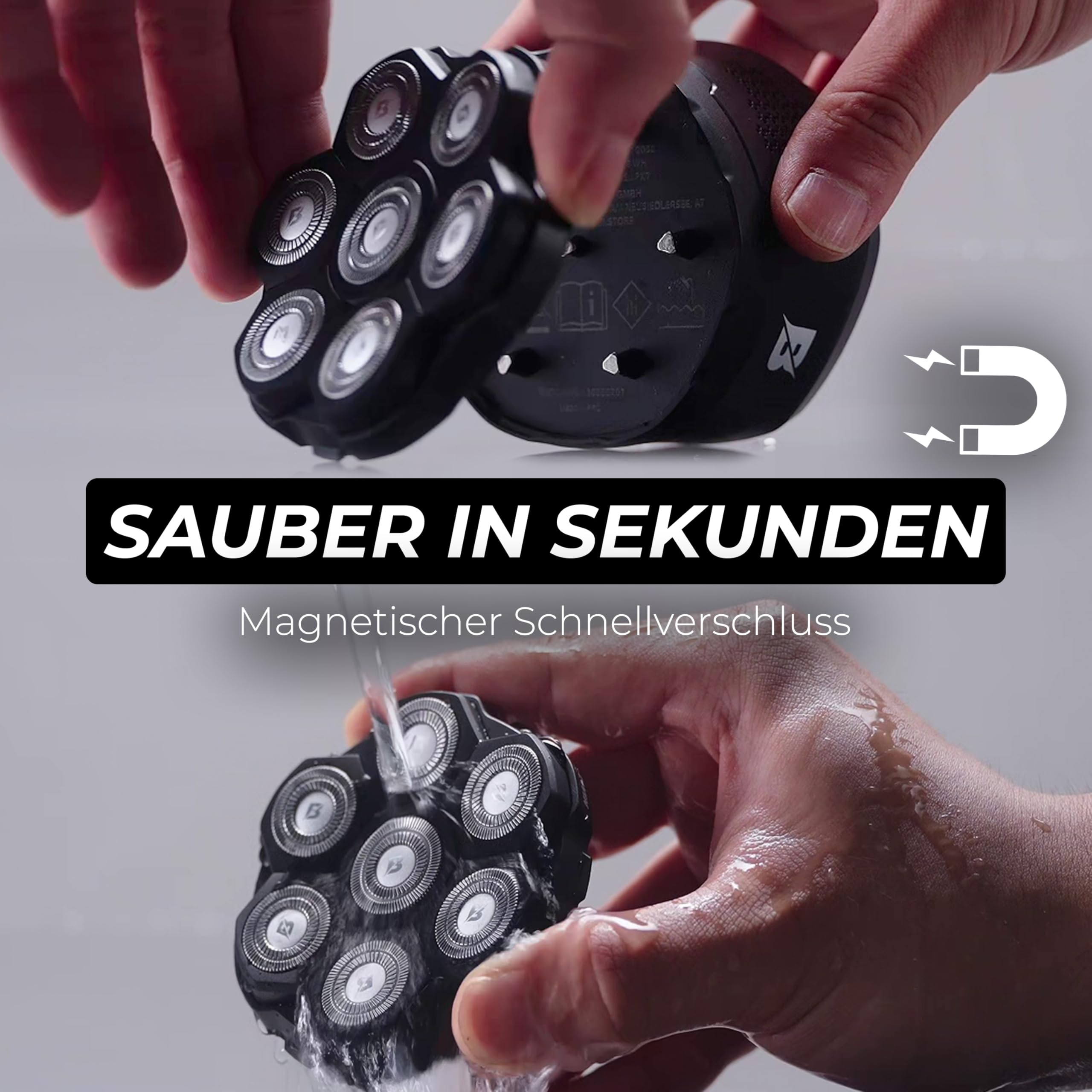 BALDWIN Glatzen Rasierer Herren – Glatzenrasierer 7D mit Magnetischen Scherkopf | Kopfrasierer Glatze | Bold Shaver Kopf | Head Shaver, Trocken und Nass Rasur, Wasserdicht, Kopf Rasierer
