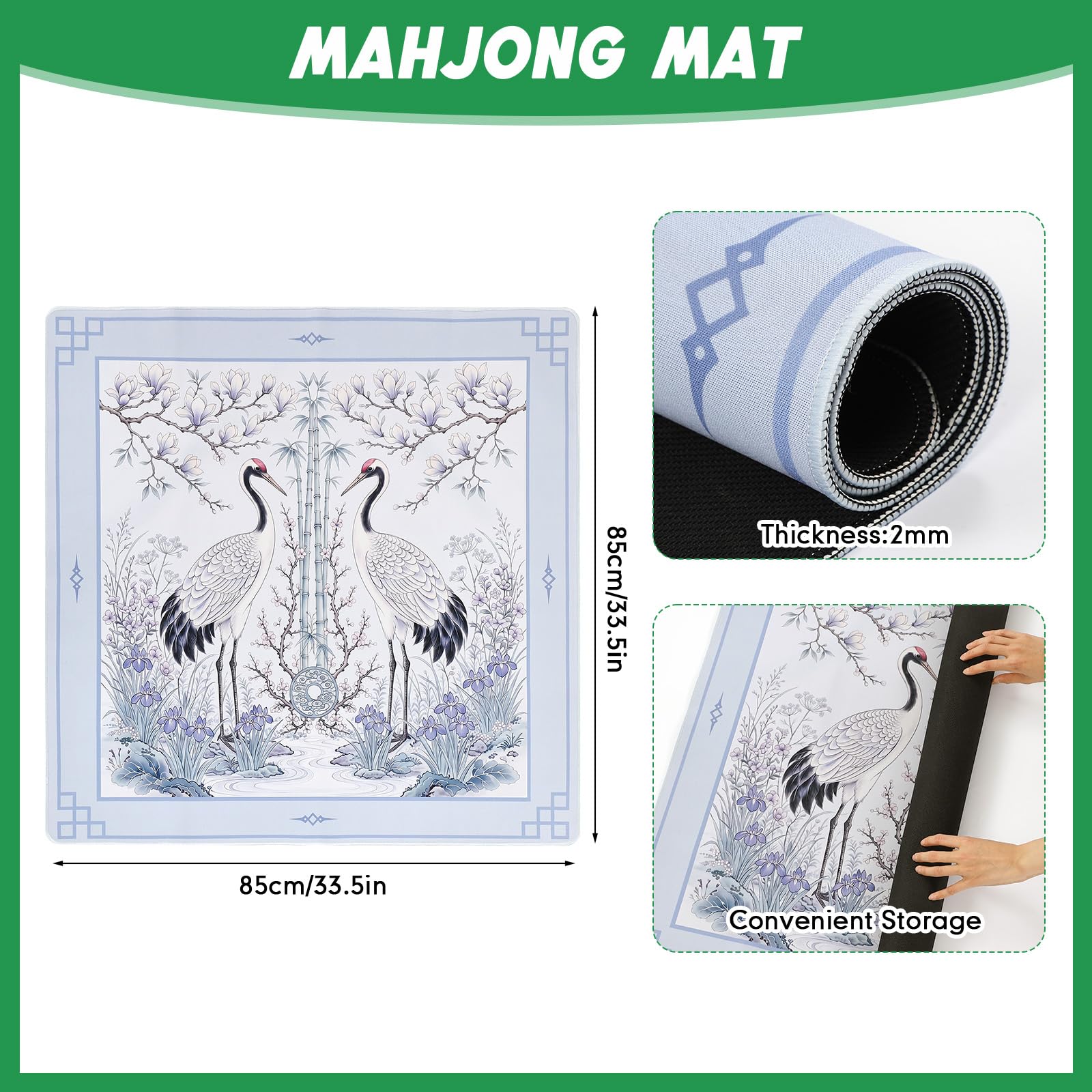 Dunzy 33 '' x 33 '' Mahjong Mat con borsa, blu, gru coronata rossa