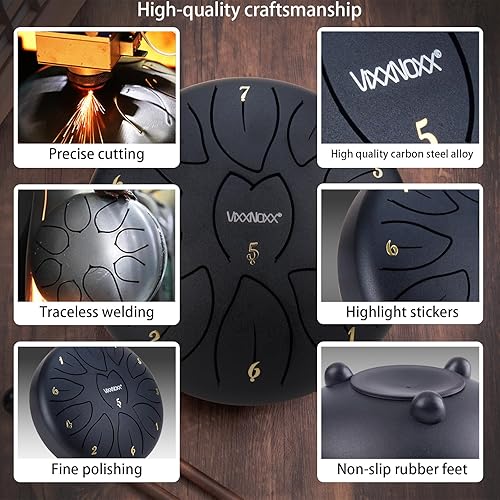 Miniatura 10 de Tambor de lluvia para jardín exterior, 6 pulgadas, 8 notas, tambor de lengua de acero, instrumento de percusión para yoga, meditación y terapia de