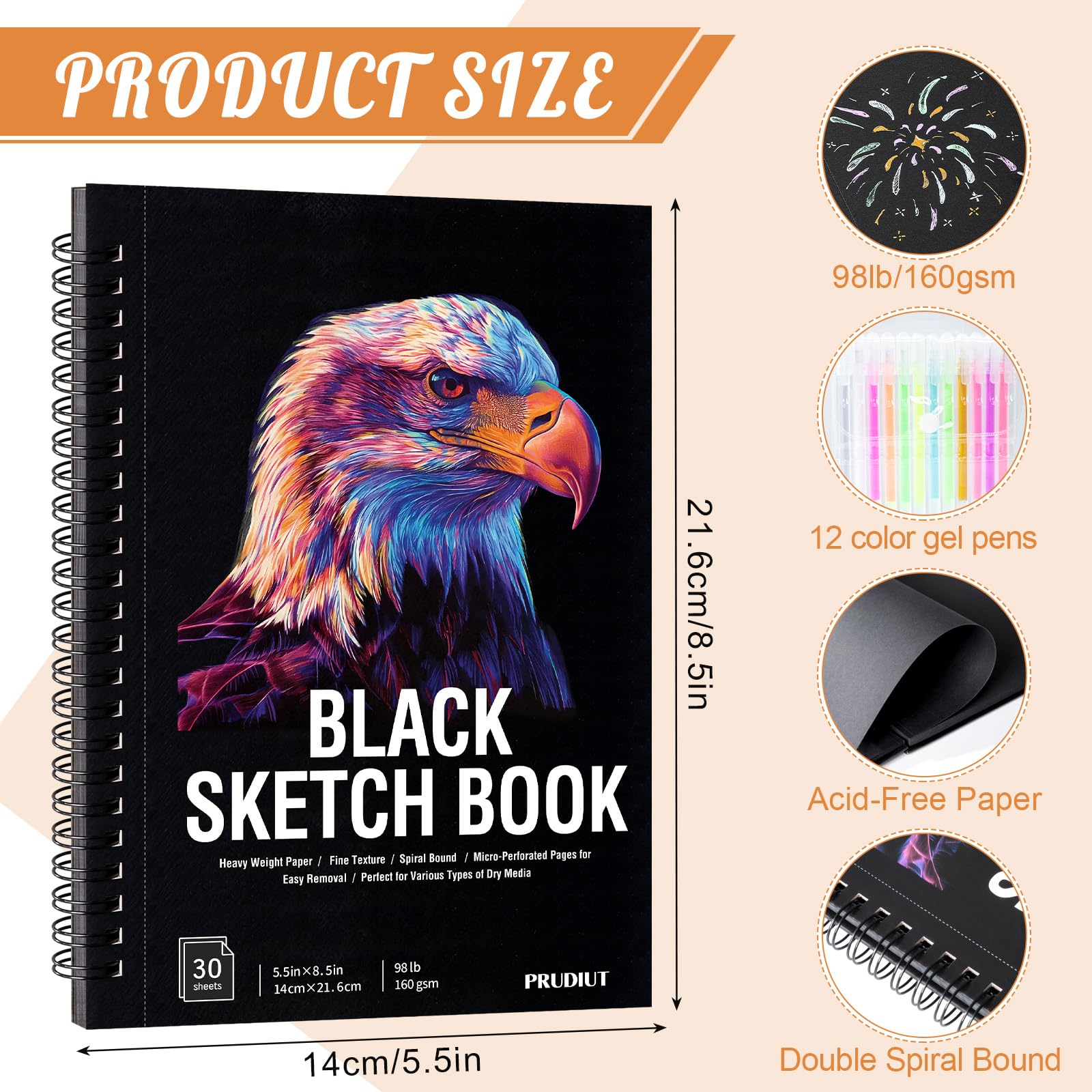 Amazon.com: 30 Sheets Black Paper Sketchbook with 12 Color Gel Pen