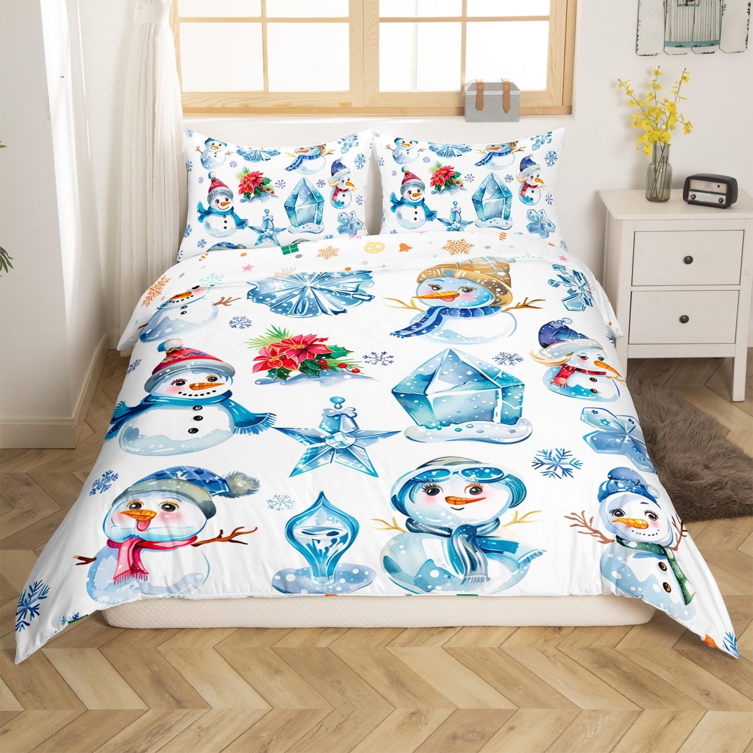 Housse de couette Noël Manfei avec bonhomme de neige mignon pour lit enfant