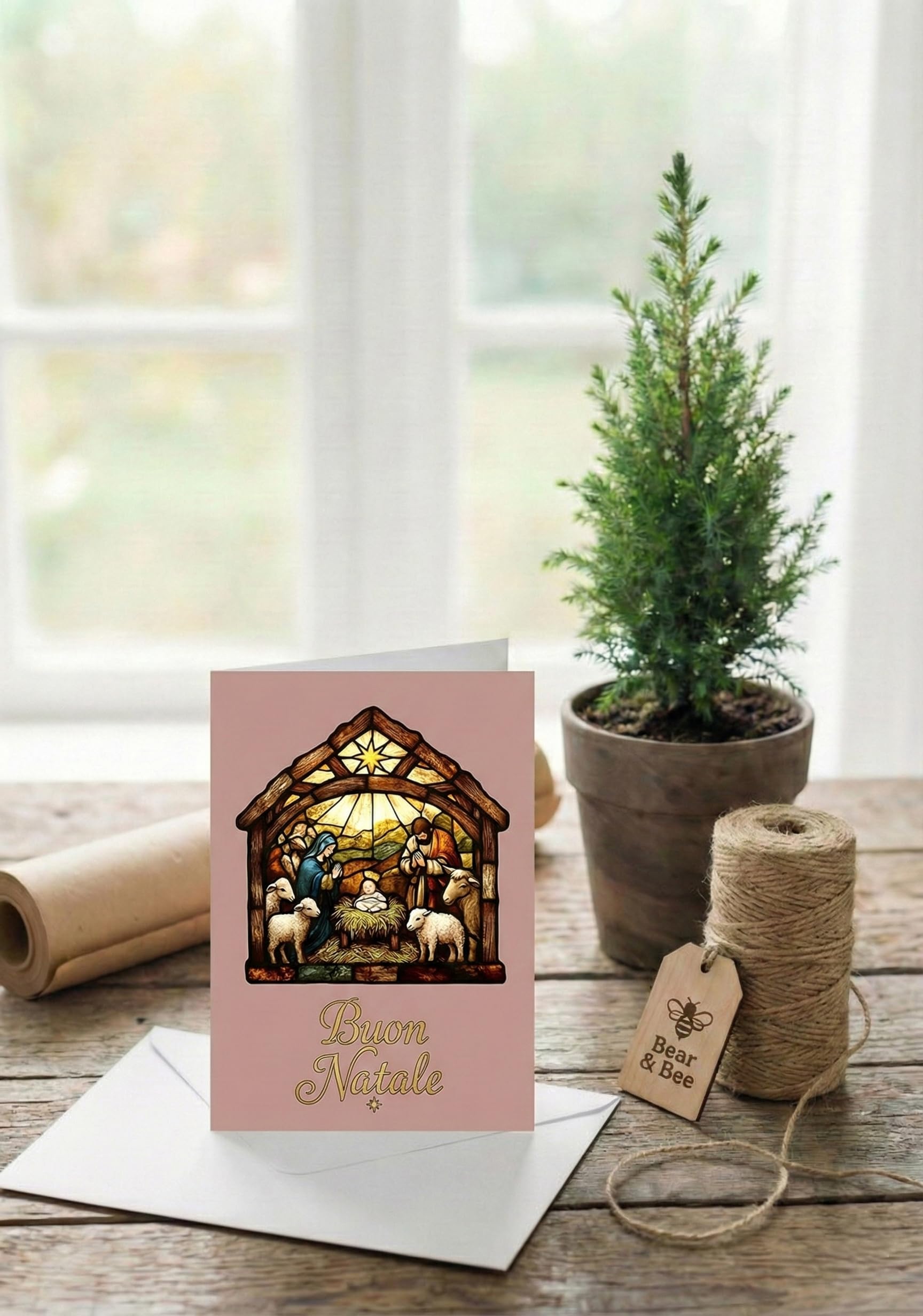 Set di 30 Biglietti di Natale Religiosi A6 con Vetrate 10 Design Cristiani Buste Bianche