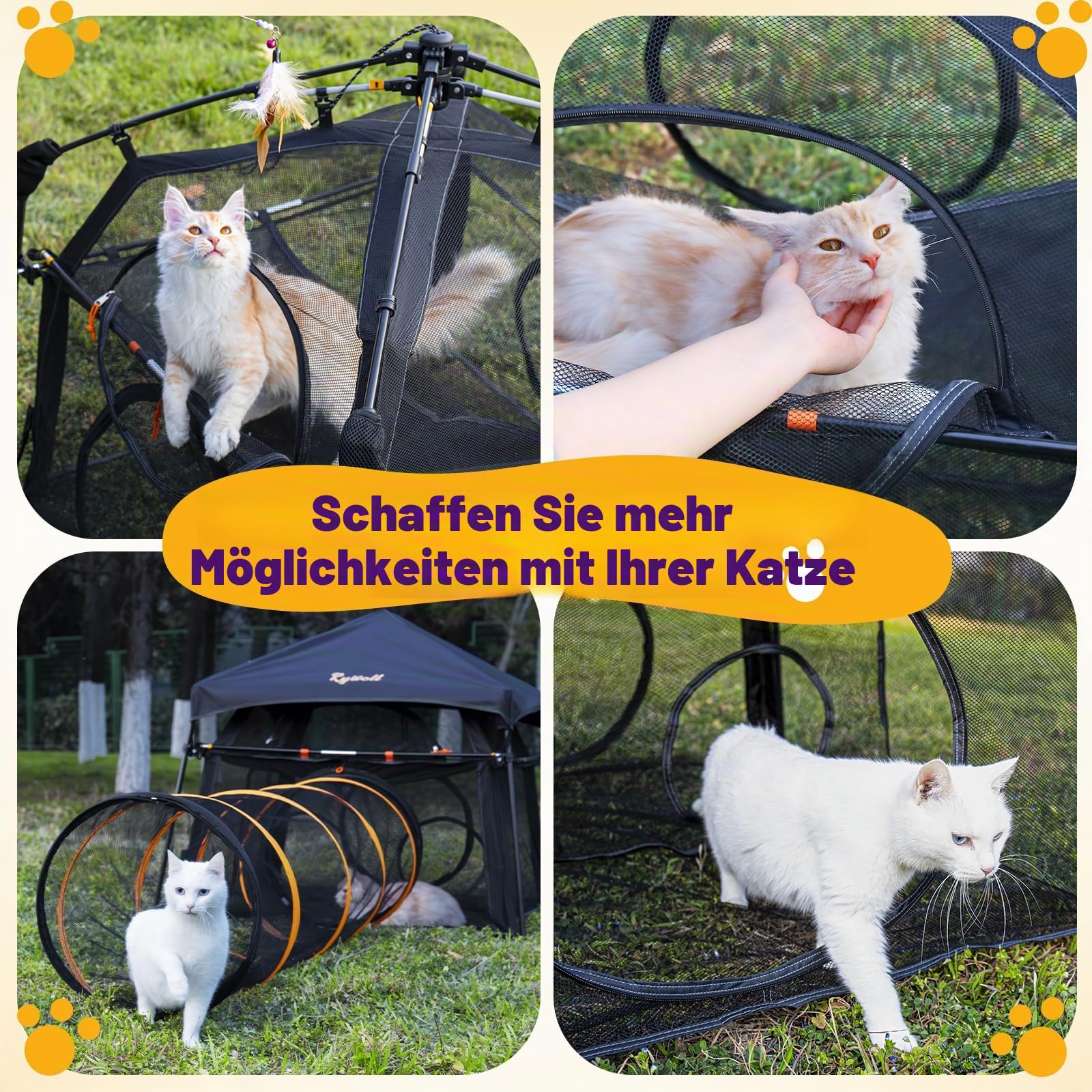 Extra großes Catio Outdoor Katzengehege Rywell 2-stöckiges Katzenzelt für Terrasse, Balkon, Indoor & Camping, Faltbarer Outdoor Katzenlaufstall mit Fenstern, Wetterfest Sonnenfest (Tragetasche