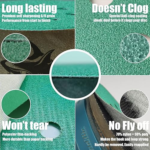 Miniatura 2 de TigerShark Discos de lijado de 5 pulgadas 9 agujeros de grano seco húmedo 60 50 unidades paquete especial película de revestimiento antiobstrucción