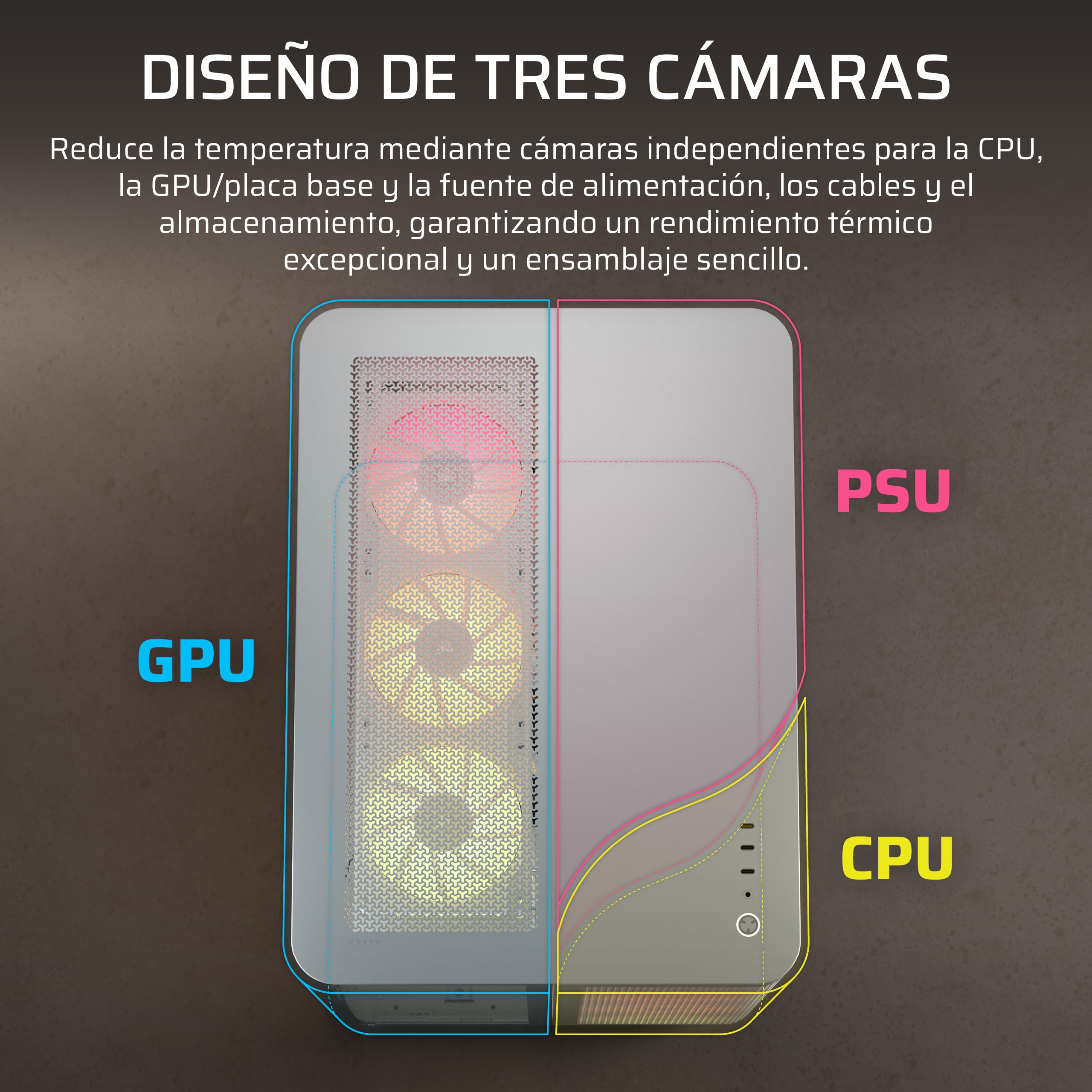 CORSAIR Air 5400 LX-R RGB iCUE Link Caja de PC de Torre Media – Blanco | Diseño de Triple Cámara, Panorámica, 3 Ventiladores LX-R RGB Reverse-Rotor preinstalados