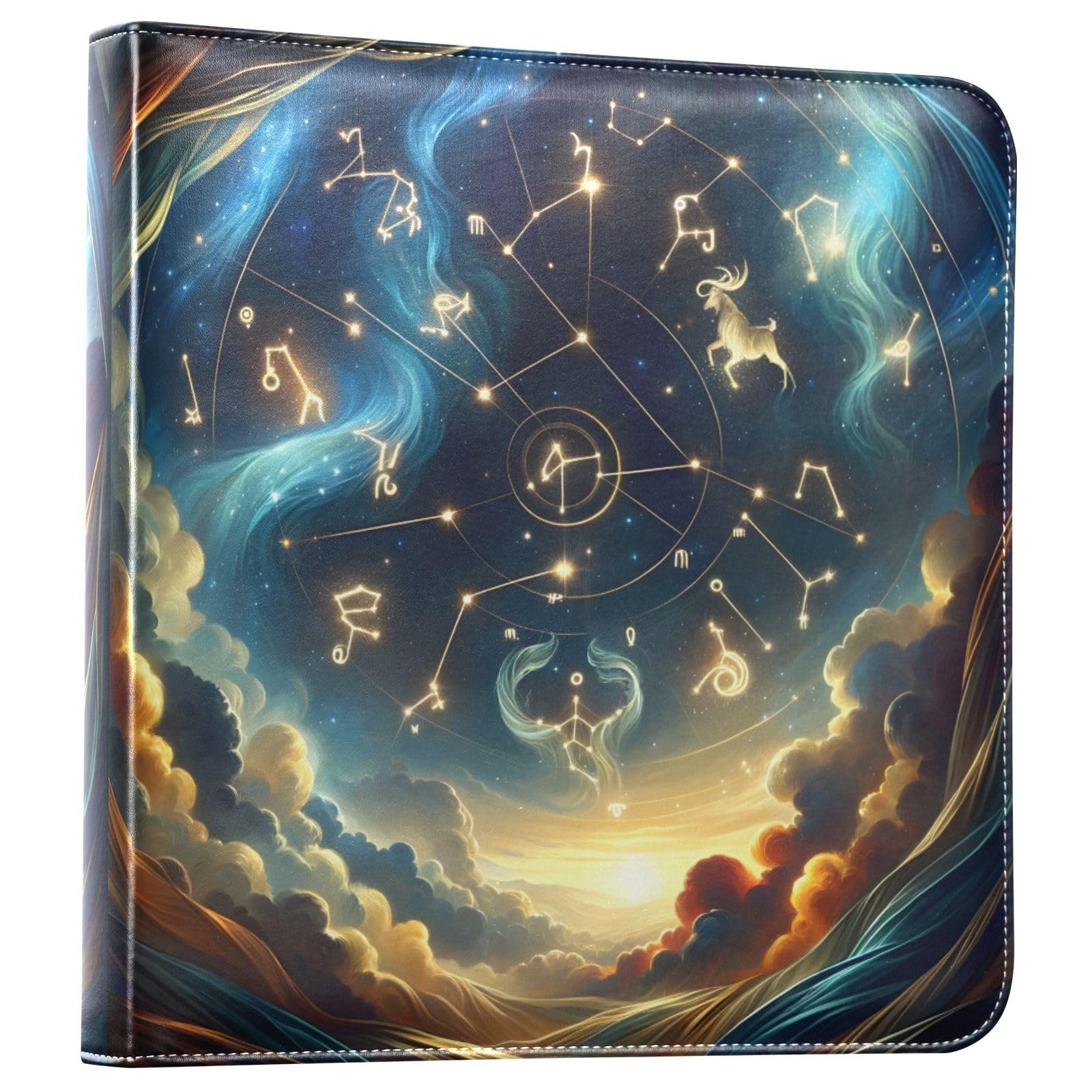 JIPONI Zodiac Stars Large Photo Album, DIY Leather Cover Scrapbook Albums for 4x6 5x7 6x8 Pictures, Self Adhesive Memory Book for Wedding, Baby, Family