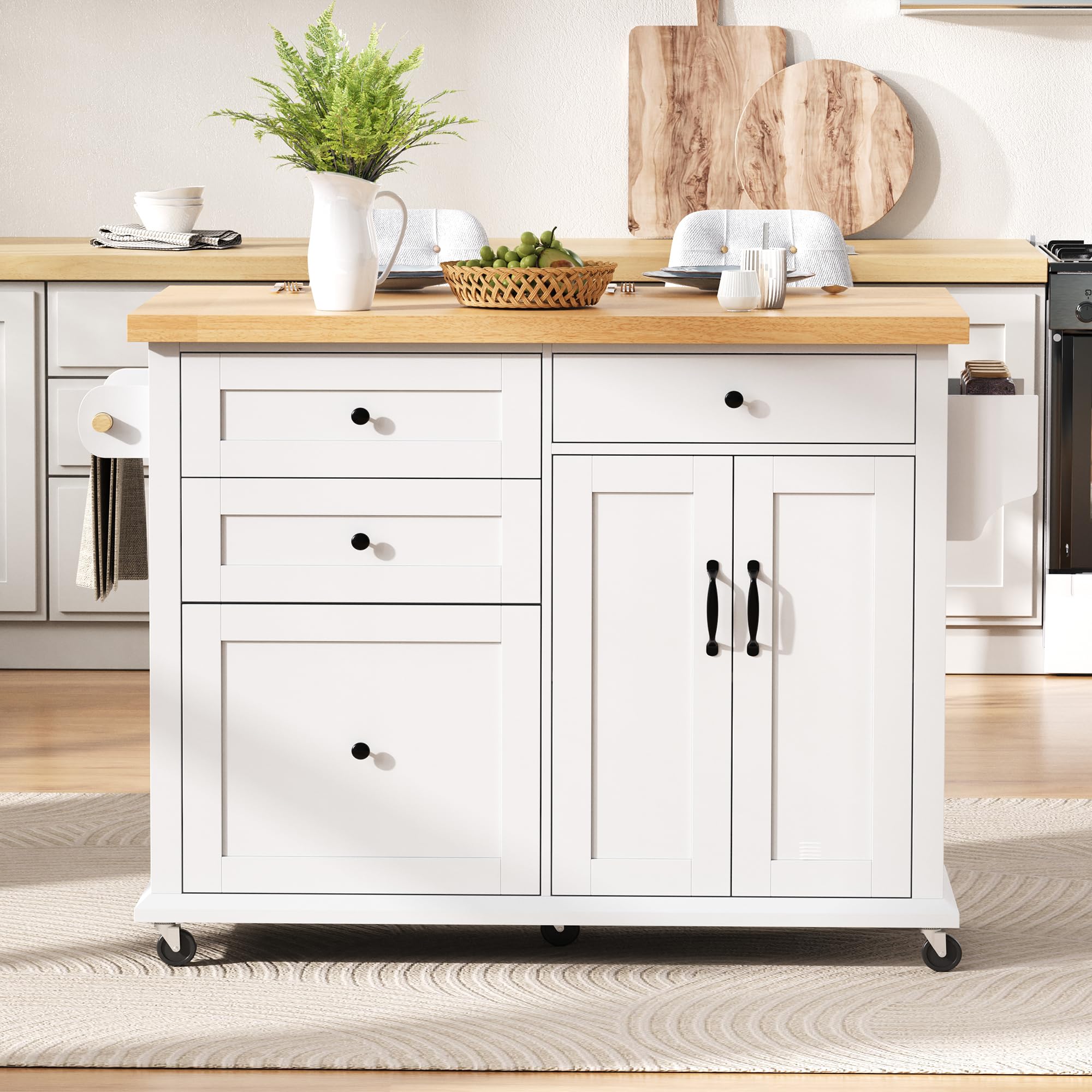 Isola da cucina mobile, carrello da cucina, tavolo da pranzo estensibile, armadio da cucina con ruote, cassetti multifunzione, per cucina, sala da pranzo, 107 x 45 x 90,5 cm (bianco)