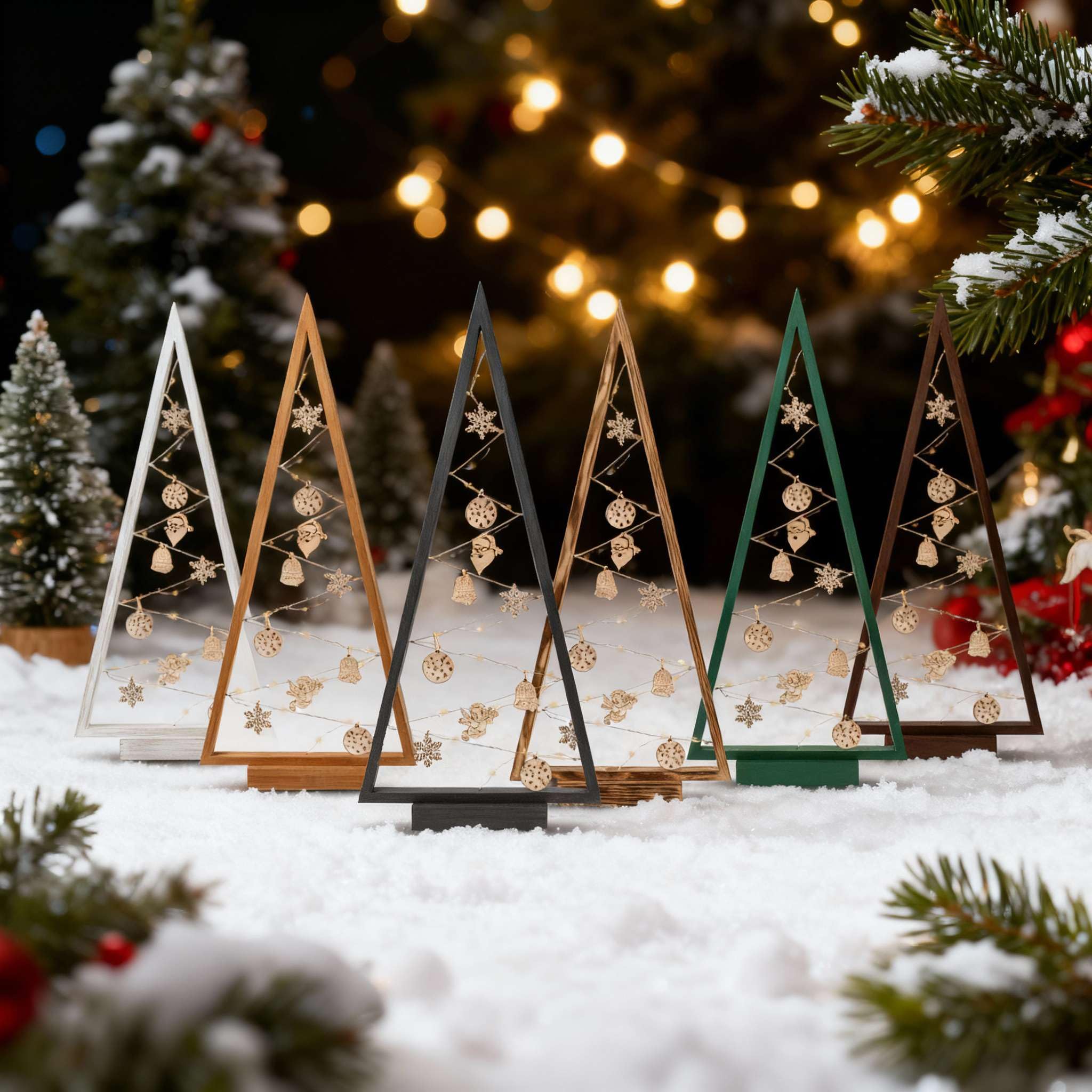 BOGATECO Albero di Natale in legno con illuminazione LED 104 cm di altezza | Decorazione in legno inclusa | Decorazioni natalizie | 30 LED |