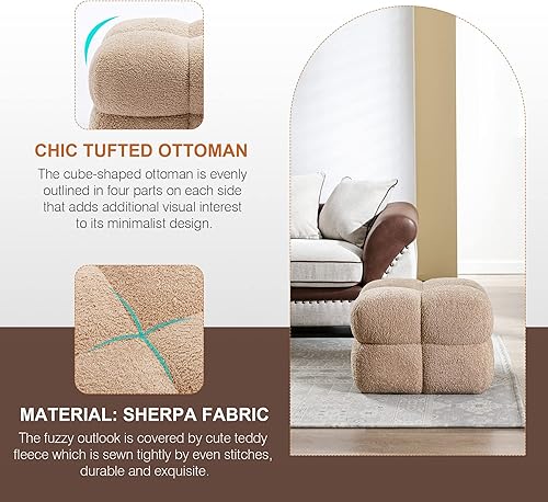 Miniatura 4 de Zesthouse Puf Otomano Cuadrado, Mesa de Centro Otomana Moderna para Sala de Estar, Taburete de Sherpa Difuso Reposapiés, Taburete Tapizado con
