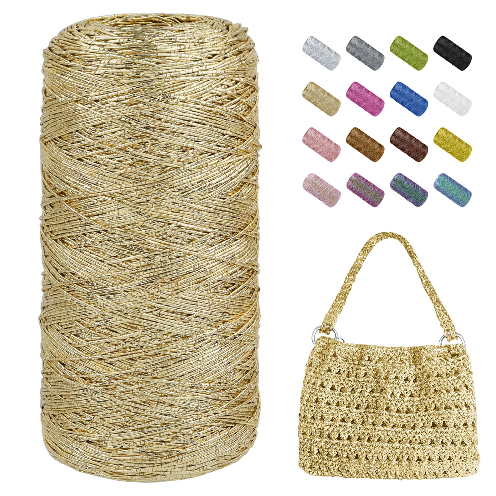 Uiopa Metallic Macrame Cord 1mm x 480m, Champagne Gold Glitter Yarn for Crocheting Bags, Polyester Cord Sparkle Macrame Yarn for Crocheting Pendants, Home Decor, DIY Crafts