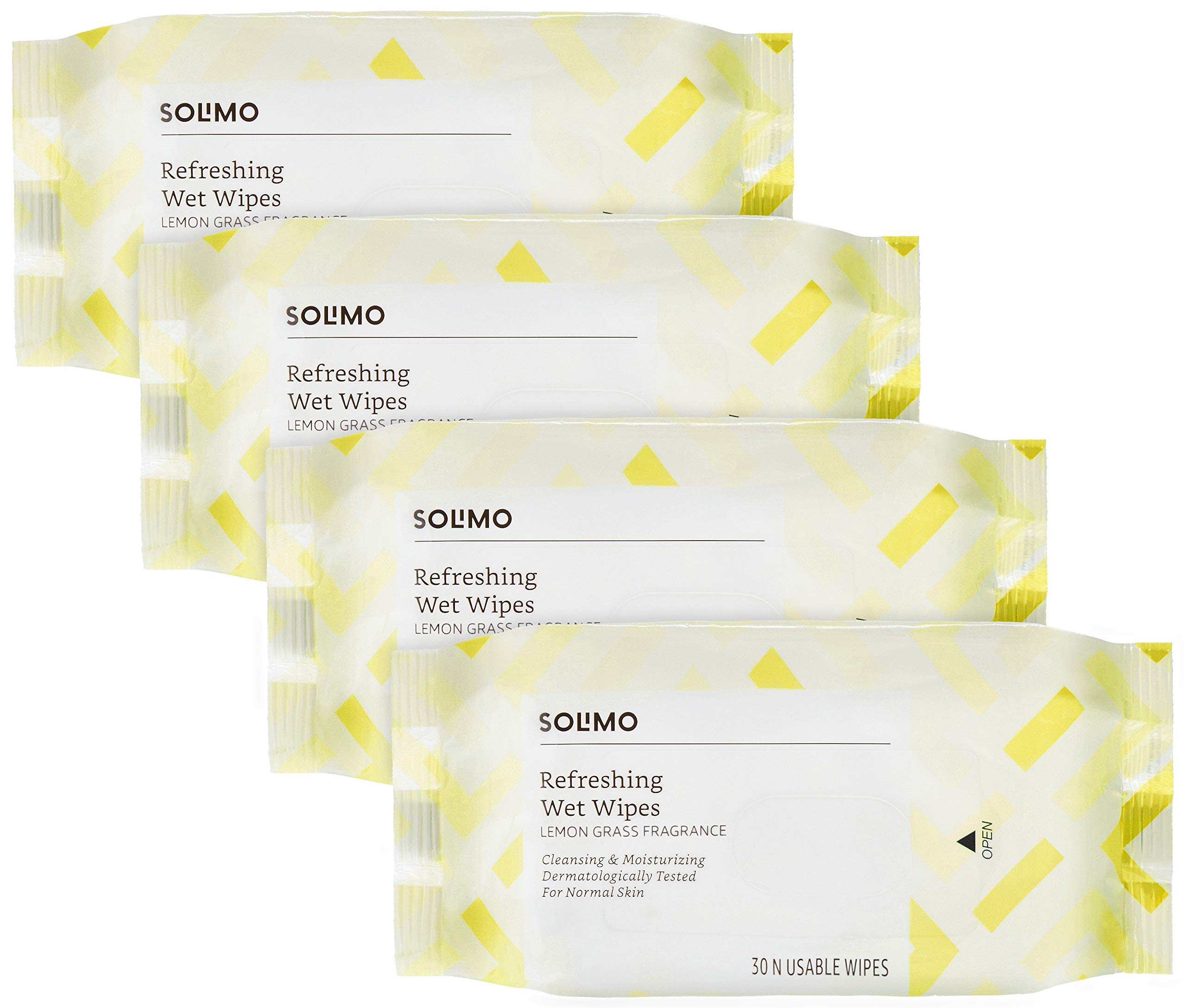 Amazon Brand - Solimo Refreshing Wet Wipes, Lemon Grass - 30 Wipes (Pack of 4)