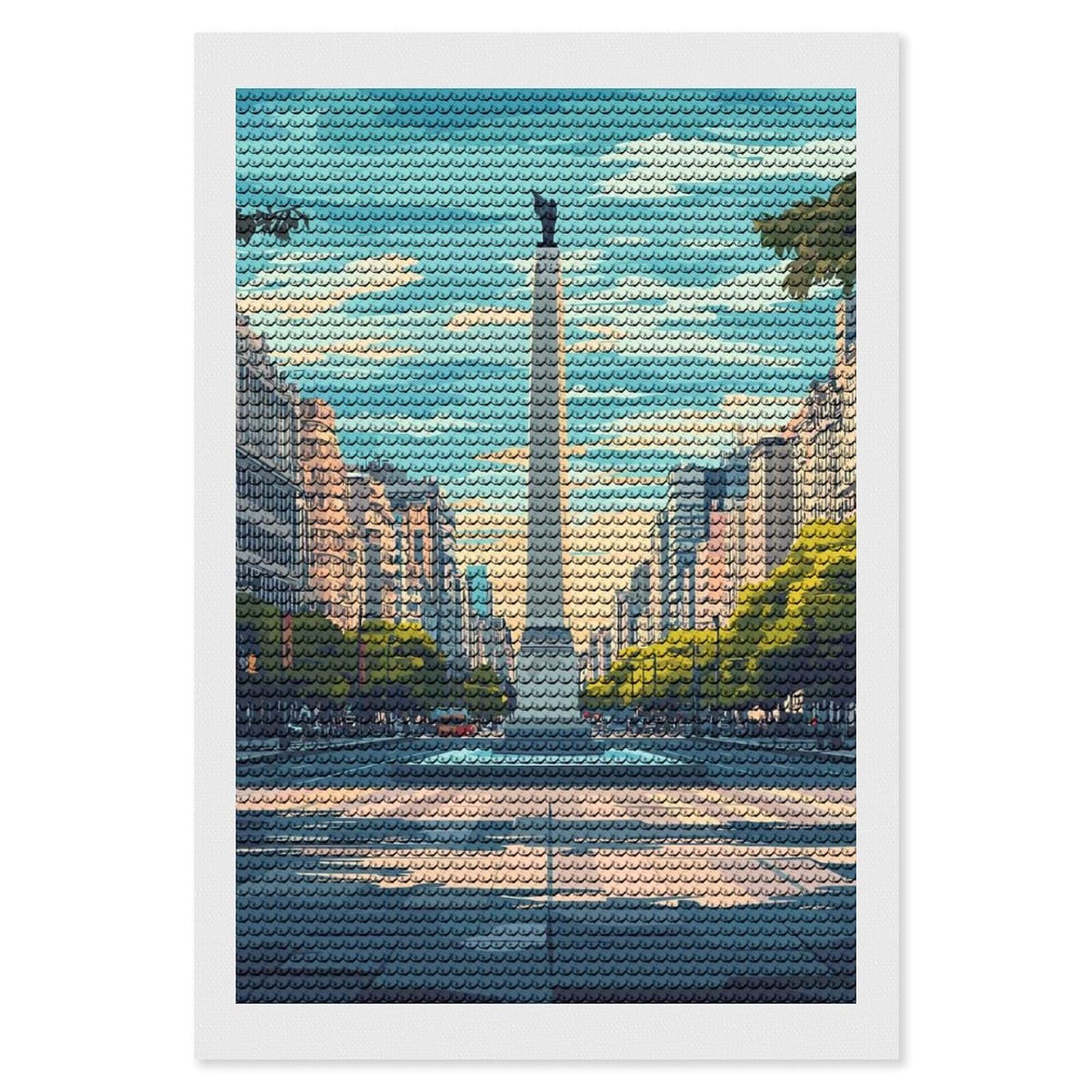 Junmoney Obelisco De Buenos Aires Illustration Diamond Painting Canvas Set 8"x12", Easy to Enjoy, Adhesive Canvas, Office Decor, Holiday Gift Idea, with Tool Kit