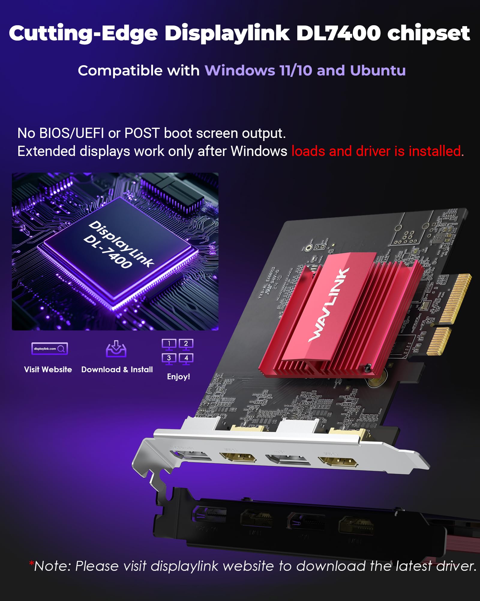 WAVLINK 8K/4K Monitor Card - 4 Extra Displays -4