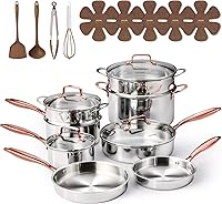 Vista 1 de CAROTE 21pcs Tri-Ply Stainless Steel Cookware Set, Pots and Pans Set, Non Toxic Induction Kitchen Cooking Sets, Cookware Collection, Mirror Polish