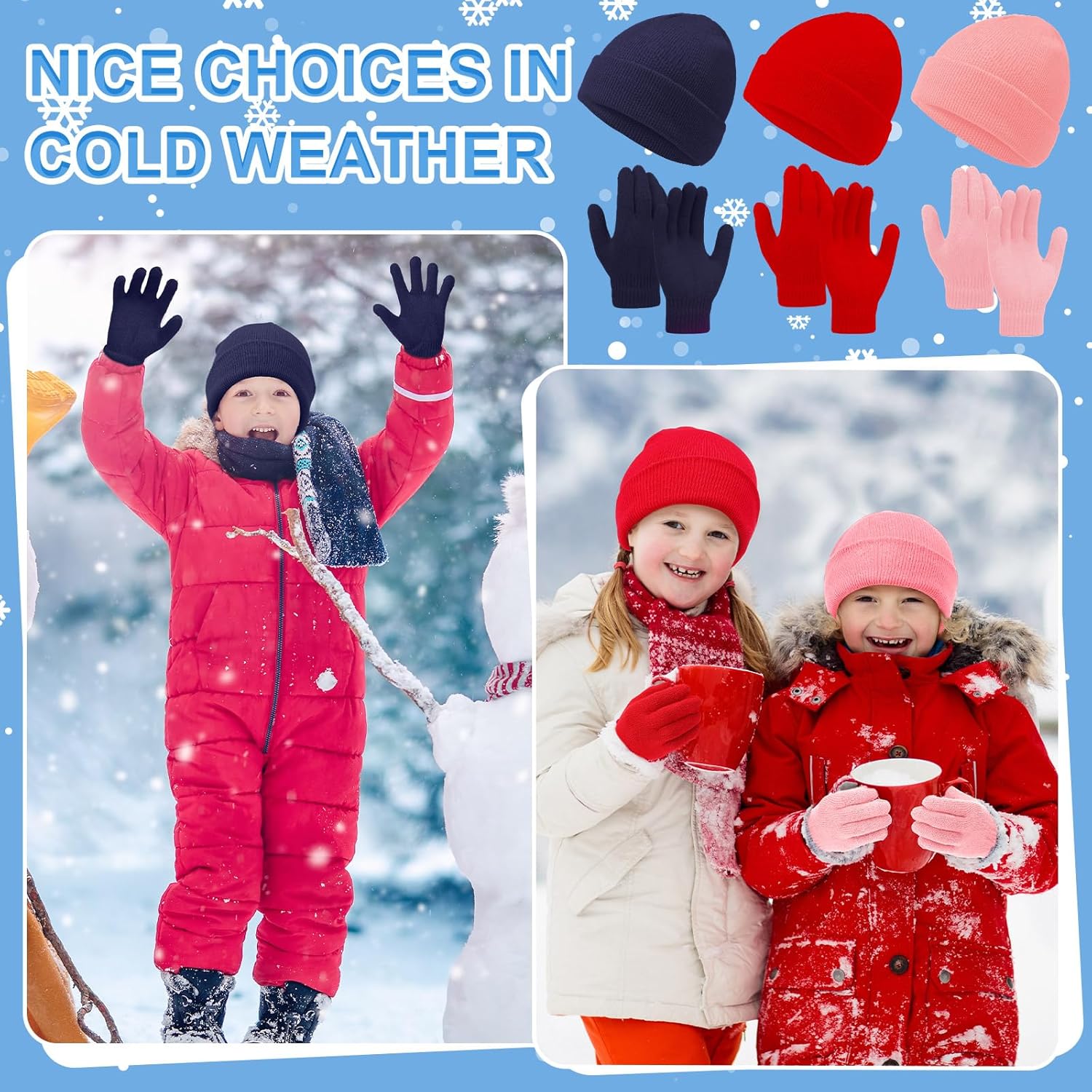 JaGely 180 Pcs/ 90 Set Kids Beanie and Gloves Bulk Operation Christmas Gift Warm Unisex Winter Pack for Donation Homeless - Image 5
