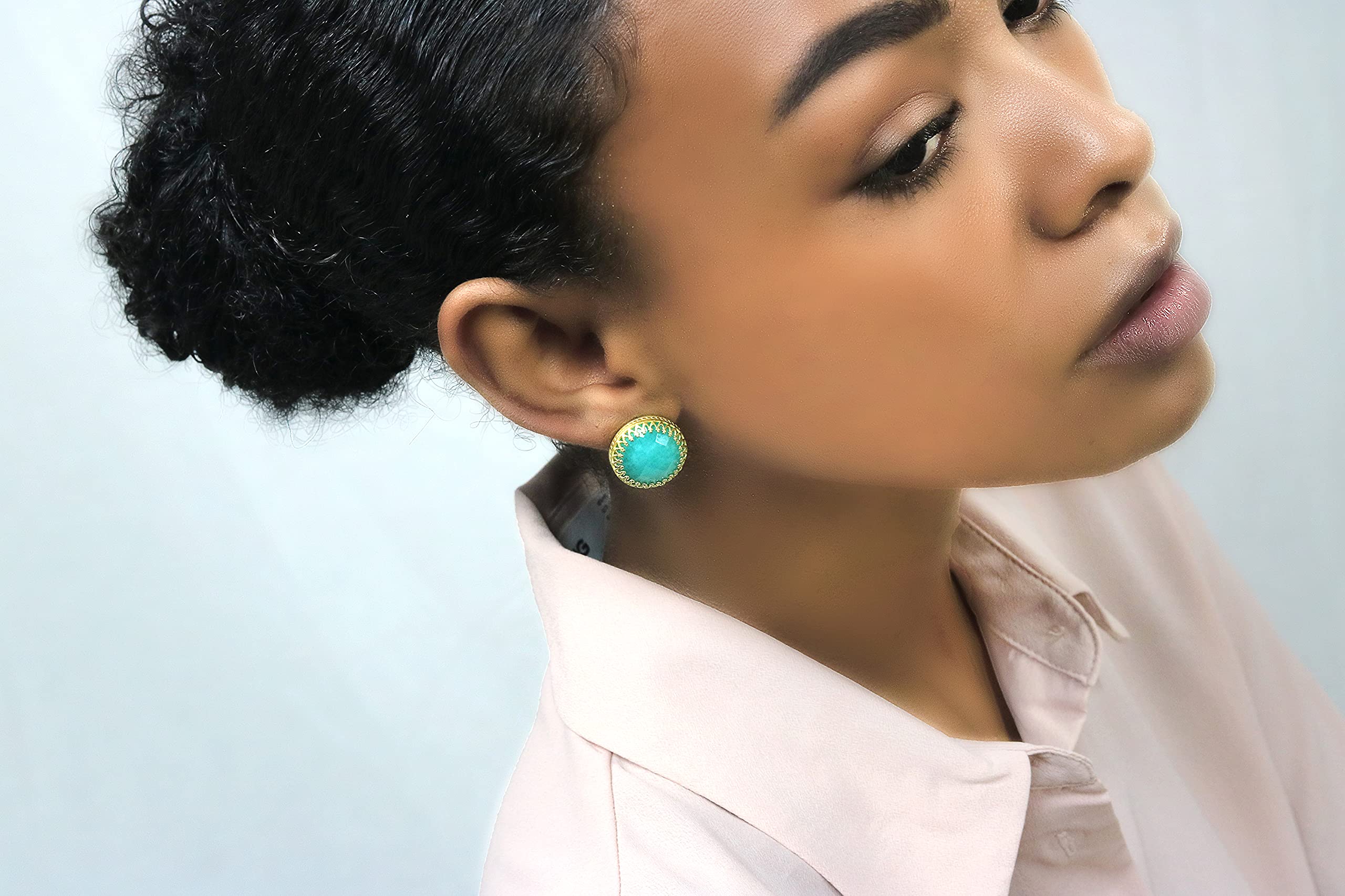 Poste de Pendientes para Mujeres - Pendientes de Amazonita en Oro de 14k - Pendientes para Cualquier Ocasión, Regalos y Uso Diario - con Caja de Regalo