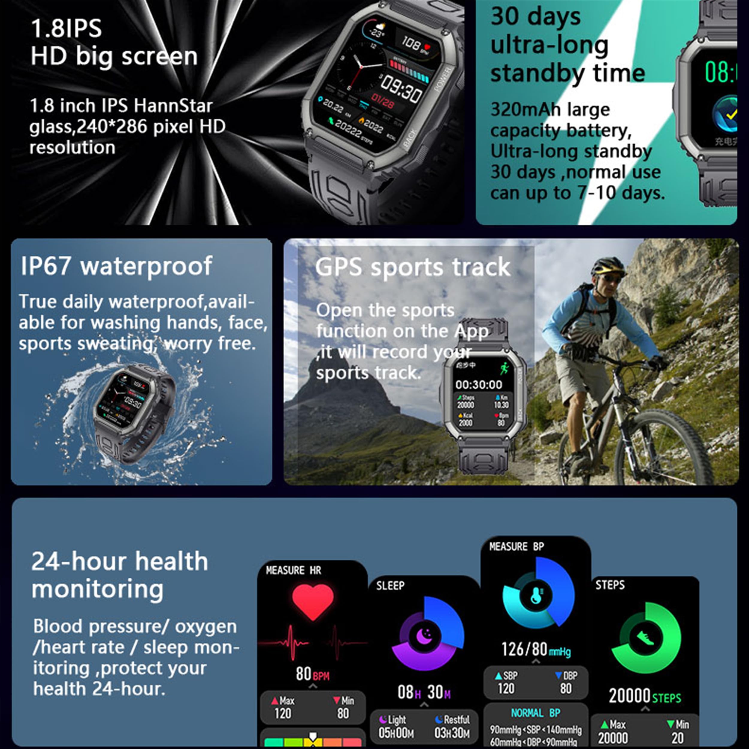 Reloj Inteligente Hombre con Llamadas, 1,8” AMOLED 5ATM Smartwatch Deportivo con Podometro Pulsometro SpO2 Sueño Presion Arterial Pulsera Actividad 5ATM Reloj para iOS Android, 3 Correas (Negro)