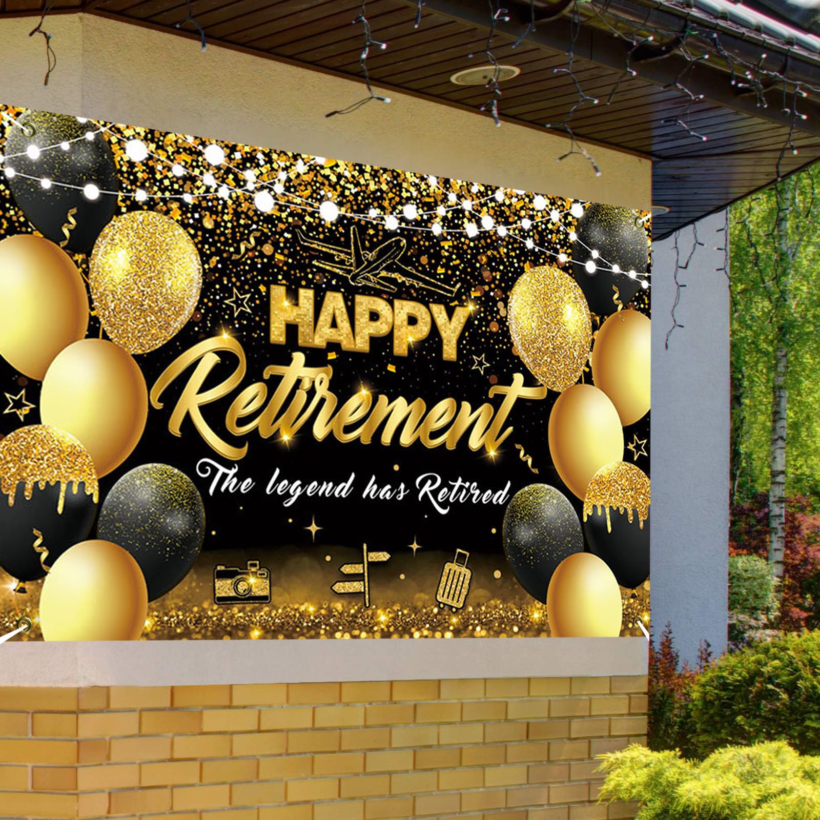 Striscione Pensionamento 180x110 Cm | Nero E Oro | Per Feste Addio - Foto 3