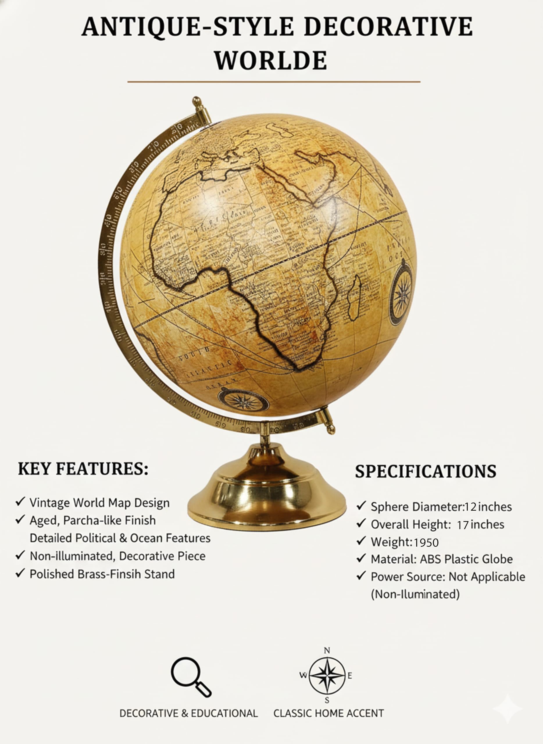COSMIC GLOBE EXPORTS Rotating World Globe 12 Inch with Metal Arc and Stand for Home Décor, Office Decor and Decorations items,Study Table decor Items, Birthday, Party Gifts and Anniversary. 1